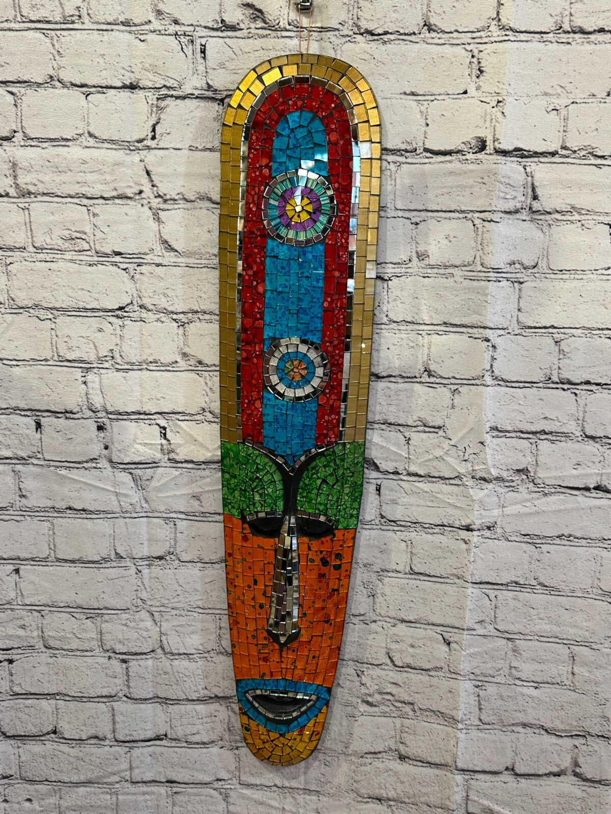 80cm Mosaic Mirror Mask Carved Painted Ethnic Tribal Wall Art Handmade Design 72