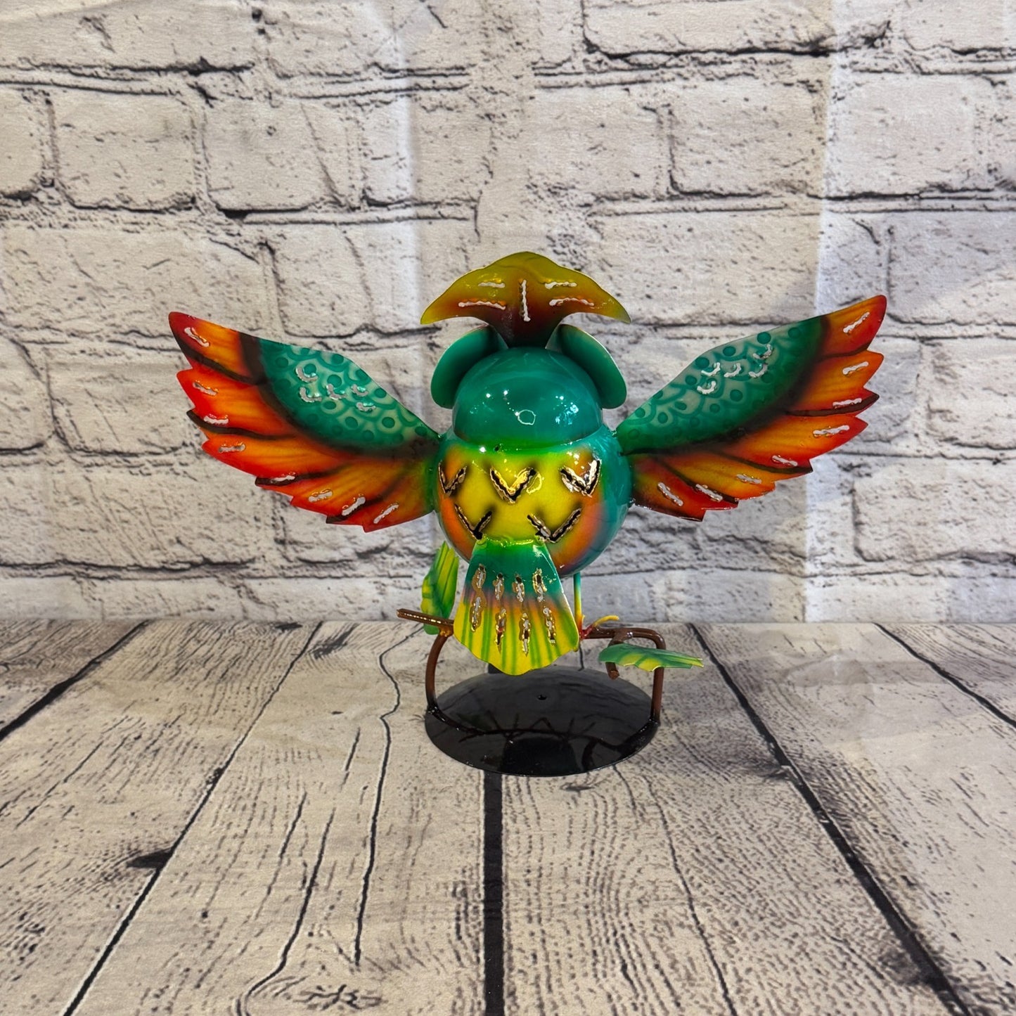20cm x 30cm Owl Bird Green Metal Tin Standing Ornament Statue4
