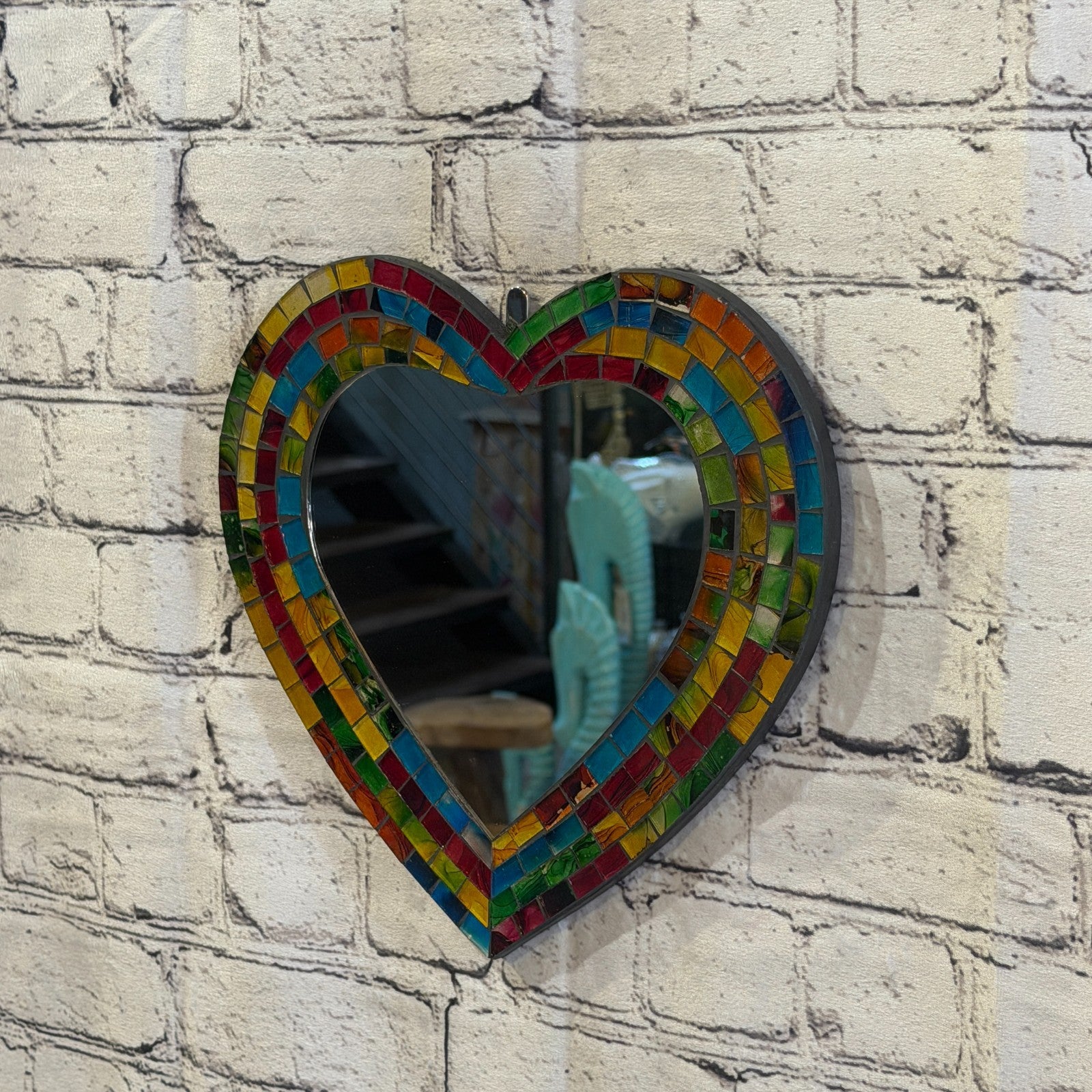 Rainbow Heart Shape Mosaic Tile Wall Mirror 28cm x 25cm 10 Inches Handmade New1