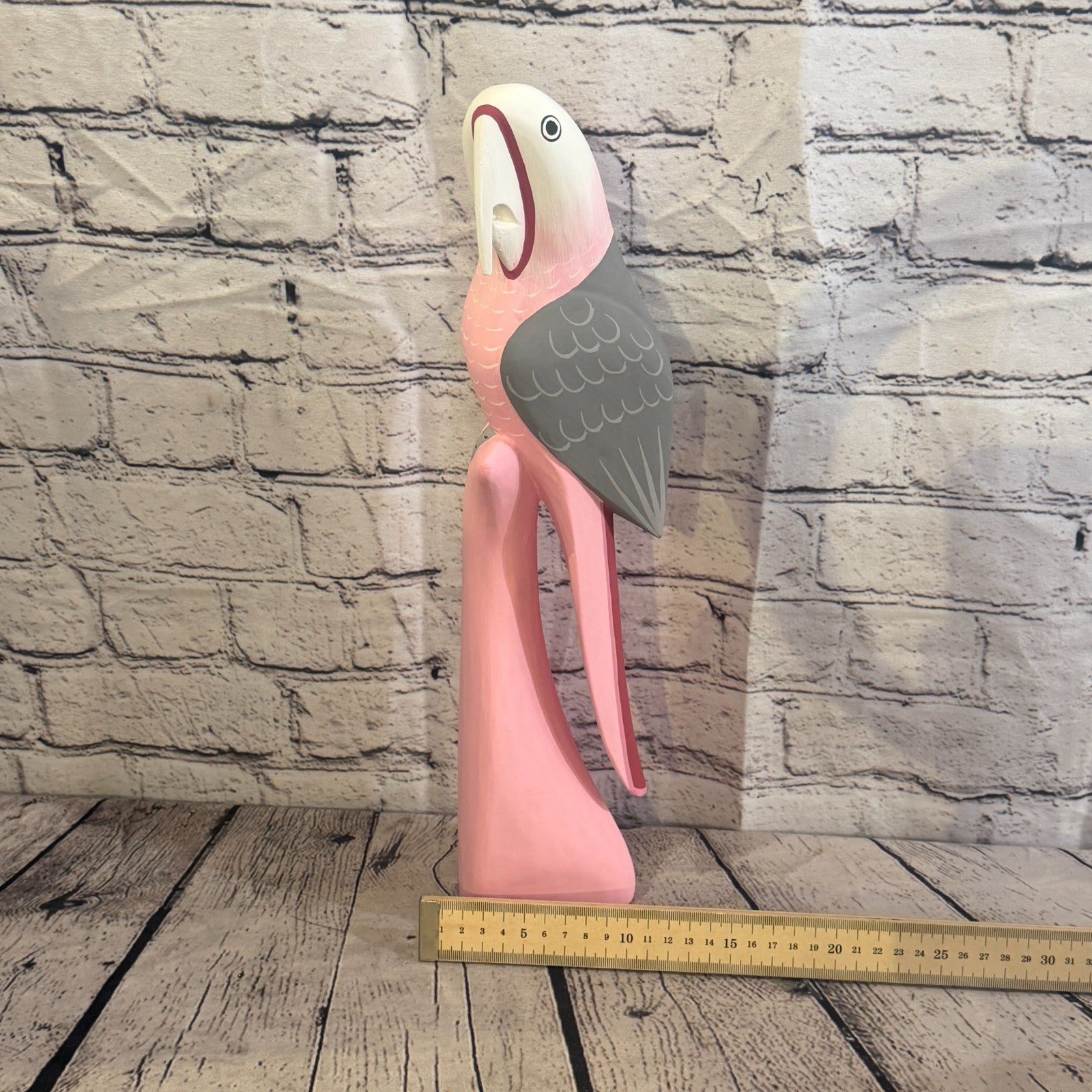 40cm Bright Pink Parrot Bird Ornament Statue Fair Trade Hand Made Carved Wood7