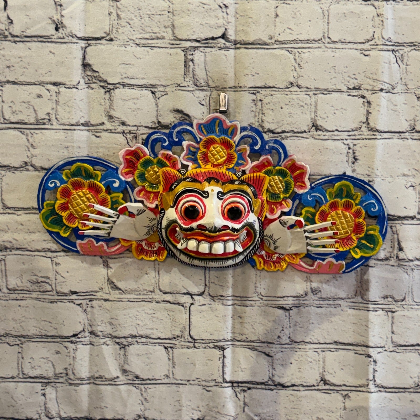 40cm Barong Boma White Demon Dragon Hindu Deity Wooden Hand Carved Mask Painted3