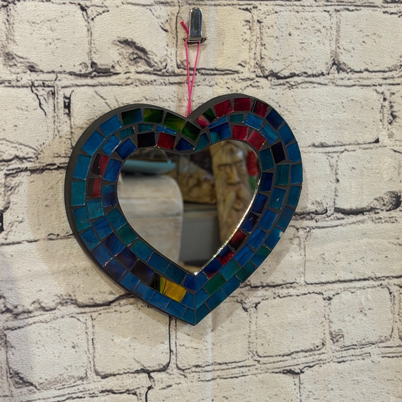 Blue Heart Shape Mosaic Tile Wall Mirror 20cm x 15cm 8 Inches Handmade New0