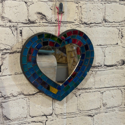 Blue Heart Shape Mosaic Tile Wall Mirror 20cm x 15cm 8 Inches Handmade New0