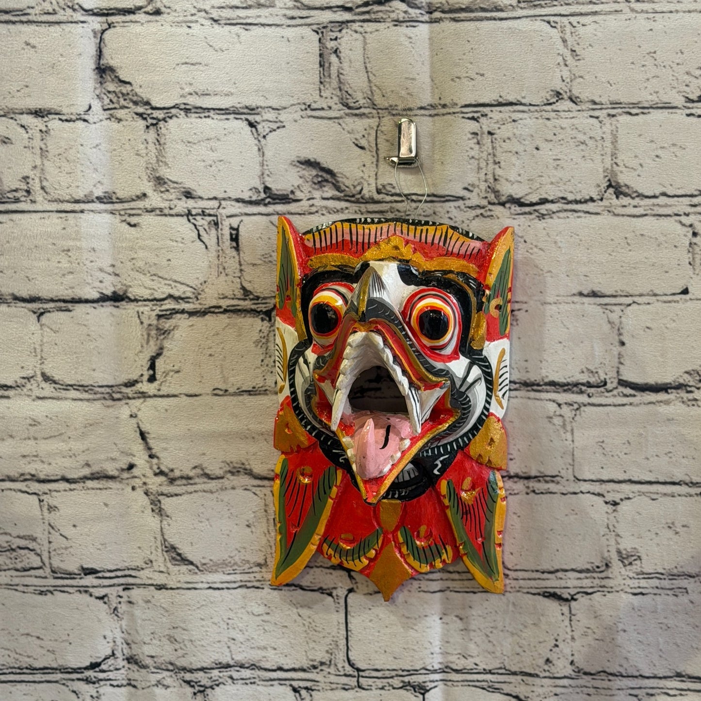 20cm Garuda White Demon Dragon Hindu Deity Wooden Hand Carved Mask Painted3
