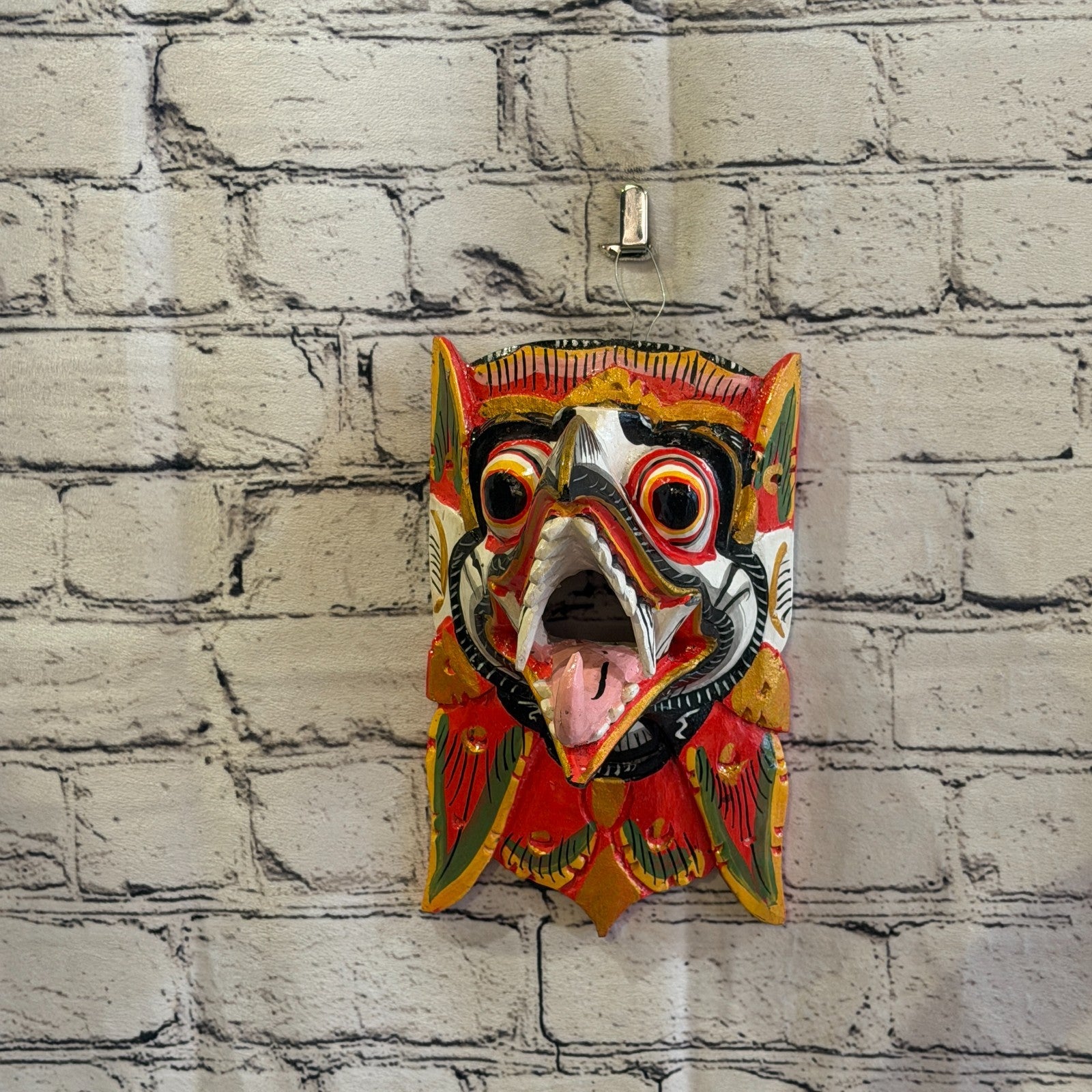 20cm Garuda White Demon Dragon Hindu Deity Wooden Hand Carved Mask Painted3