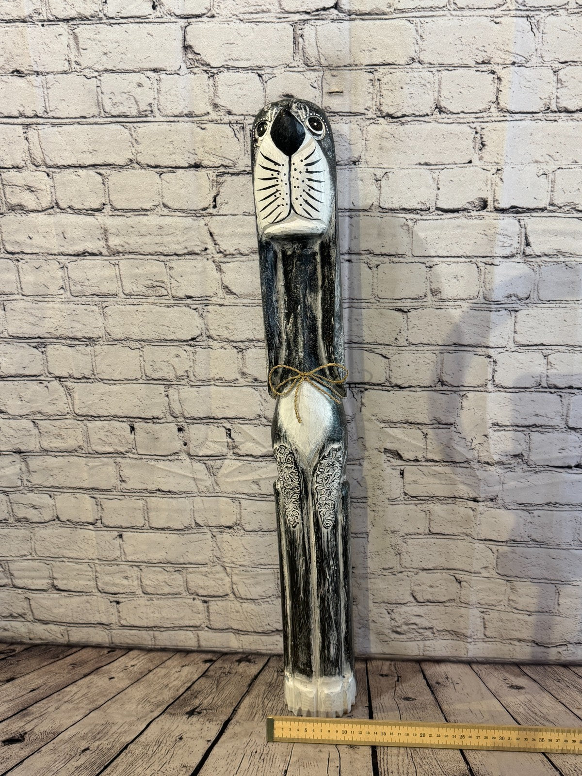 80cm Grey Wooden Shabby Dog Statue Ornament Fair Trade Handcarved6