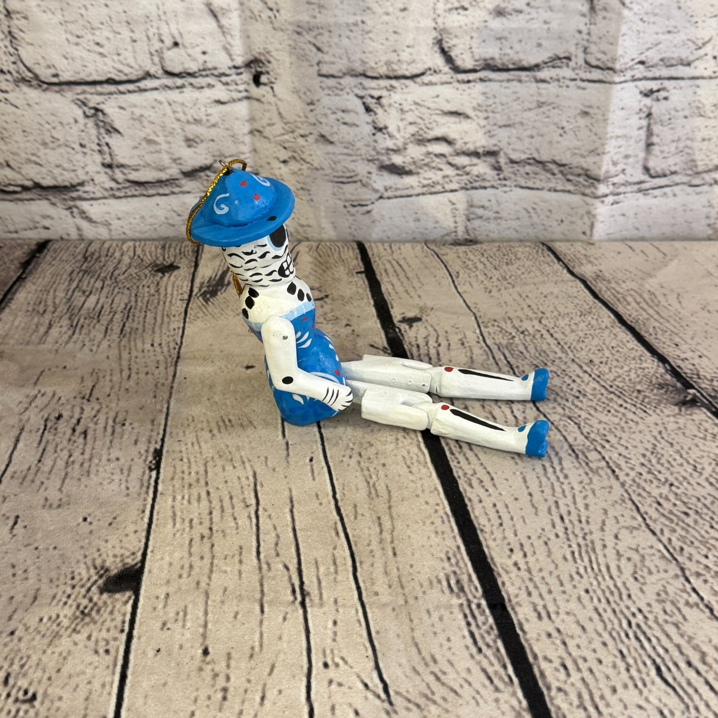 10cm Blue Day Of The Dead Lady Sitting Animal, Wooden Shelf Ornament Fairtrade3