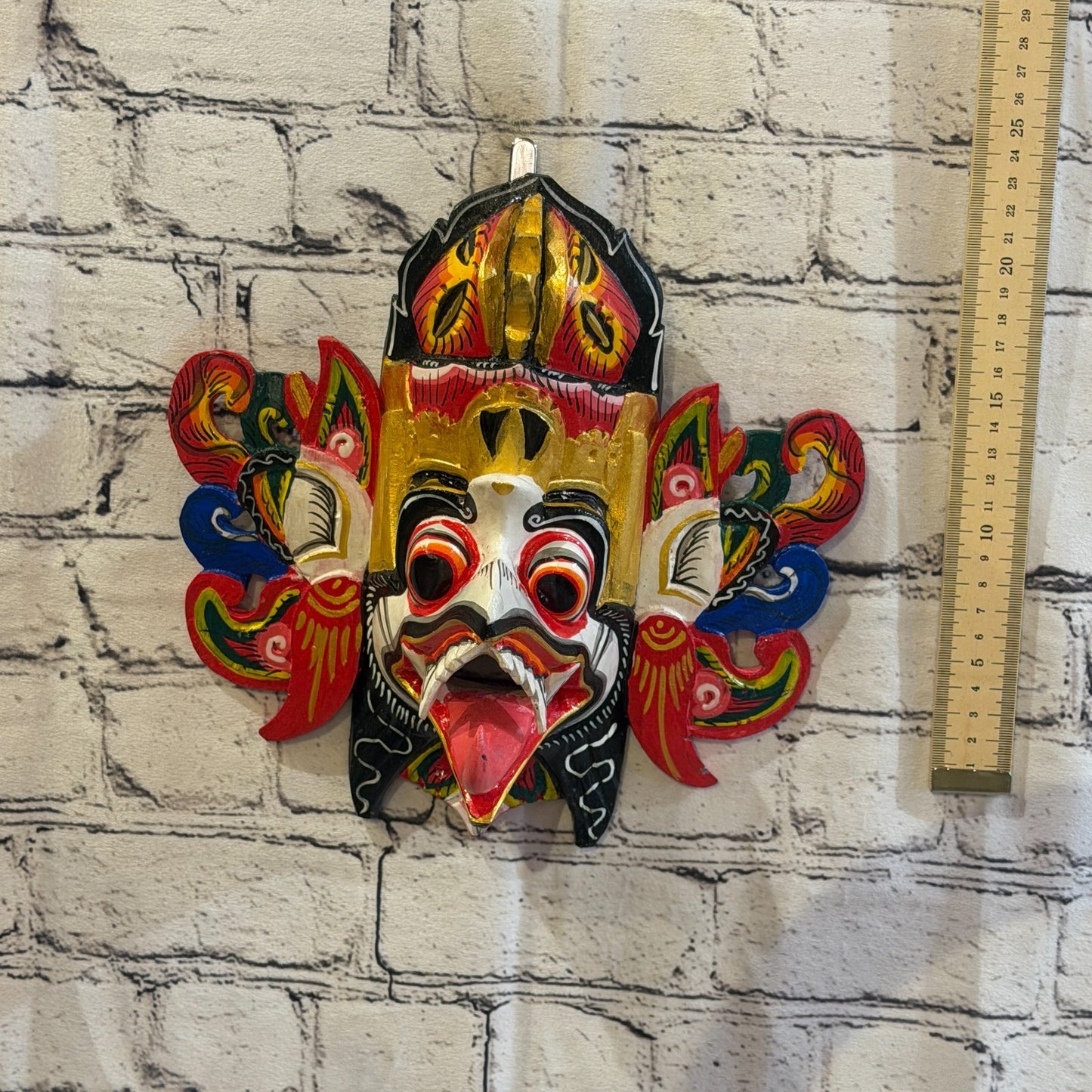 25cm Garuda Crown White Demon Dragon Hindu Deity Wooden Hand Carved Mask Painted5