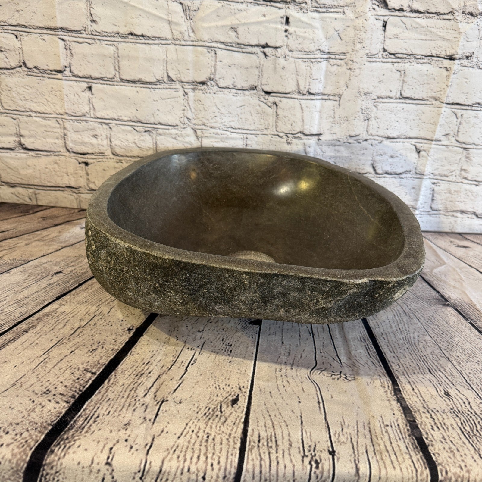 37cm x 35cm Wash Basin Bathroom Counter Top Washing River Stone Bowl Sink No 53