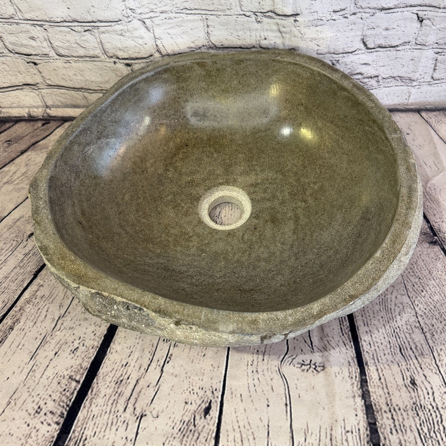 39cm x 36cm Wash Basin Bathroom Counter Top Washing River Stone Bowl Sink No 406