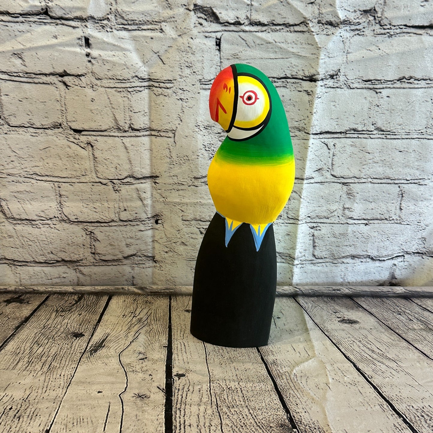 30cm Green Yellow Parrot Bird Ornament Statue Fair Trade Hand Made Carved Wood2