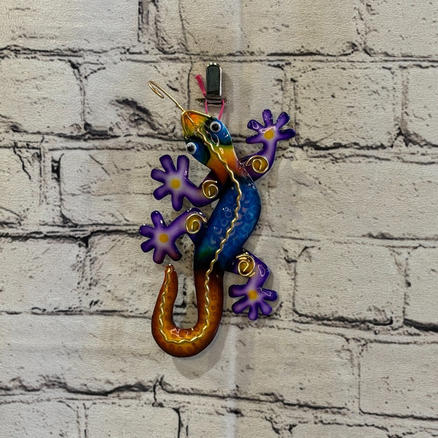 15cm x 8cm Blue Gecko Lizard Metal Tin Wall Hanging Ornament Painted Statue2