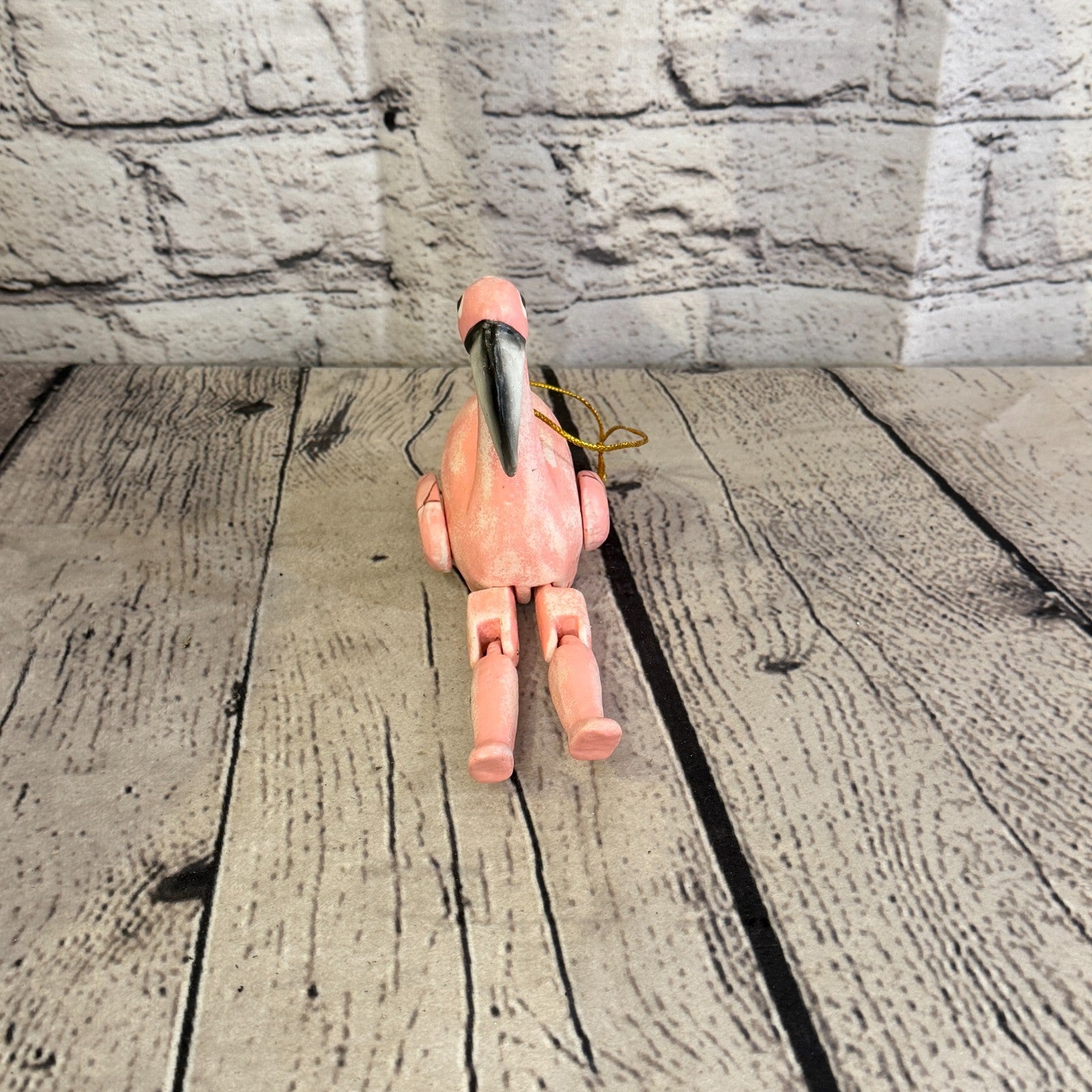 10cm Pink Flamingo Sitting Animal, Wooden Shelf Ornament Handmade Fairtrade1