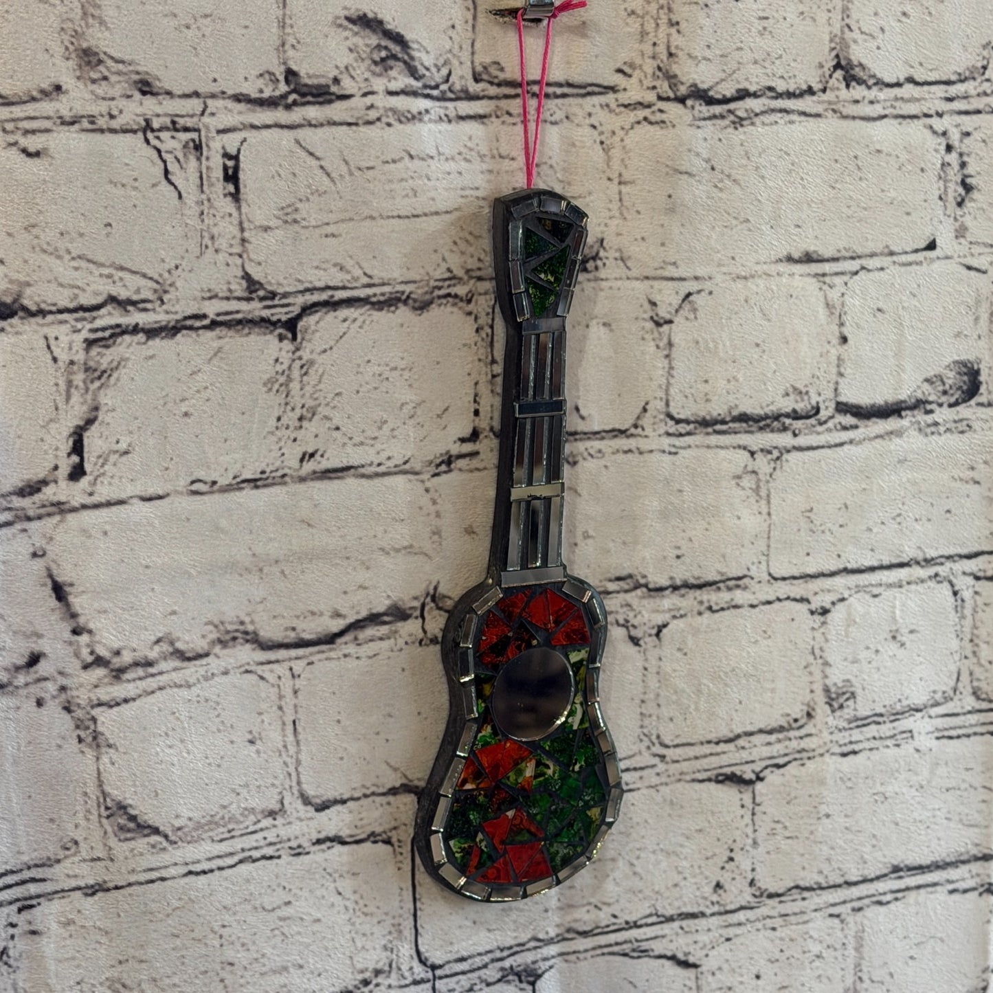 Rainbow Acoustic Guitar Mosaic Tile Wall Mirror 25cm Handmade Random Colour2