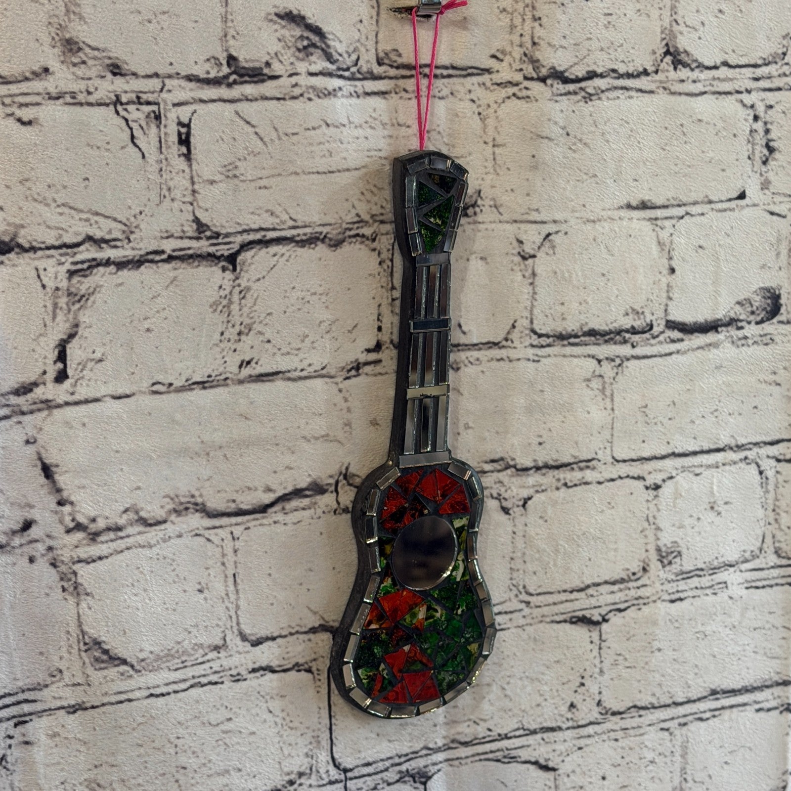 Rainbow Acoustic Guitar Mosaic Tile Wall Mirror 25cm Handmade Random Colour2