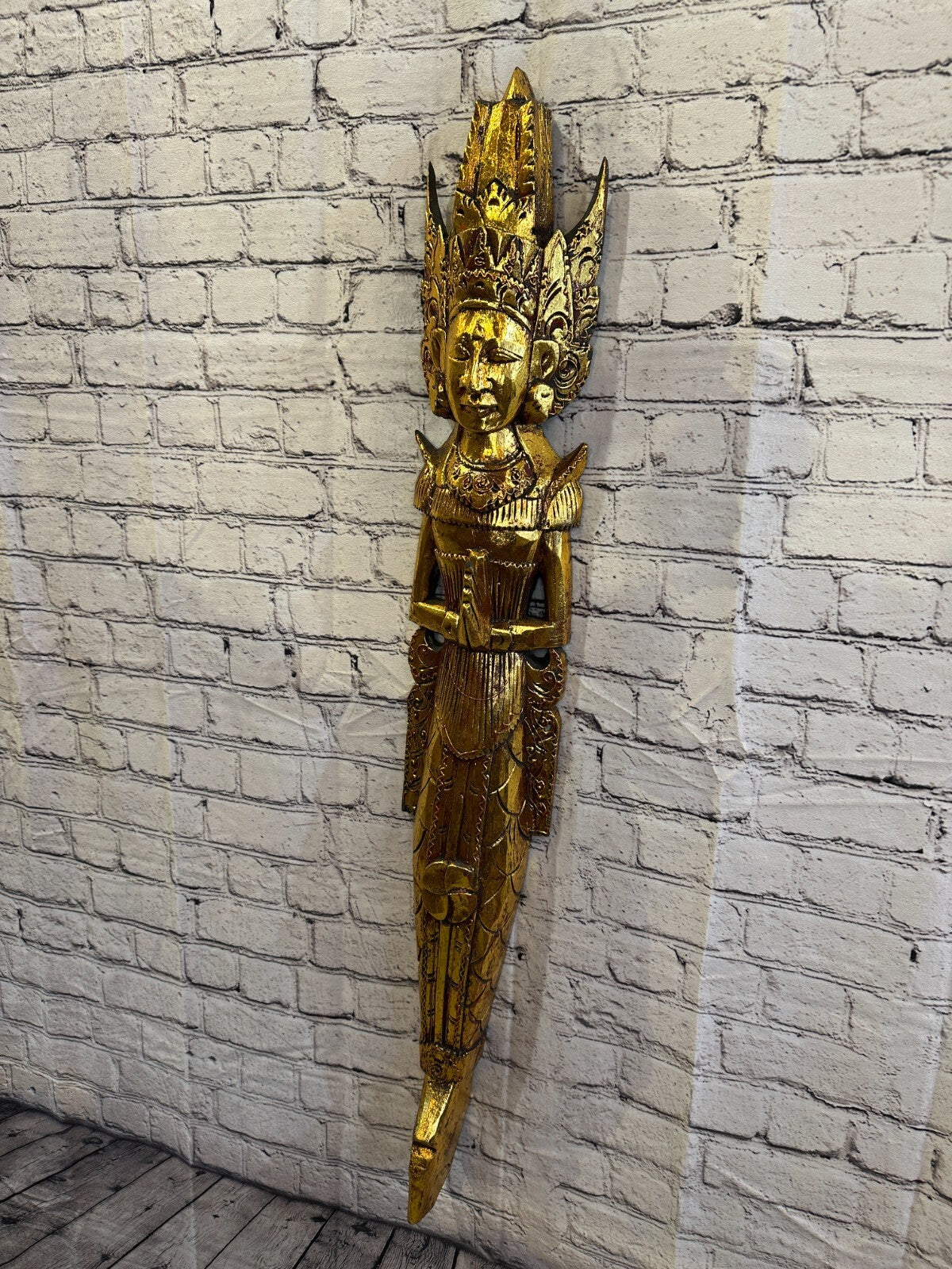 Gold Antique Colour Sita Dewi Bali Rice Goddess Wings Mermaid Wood 100cm Pair2