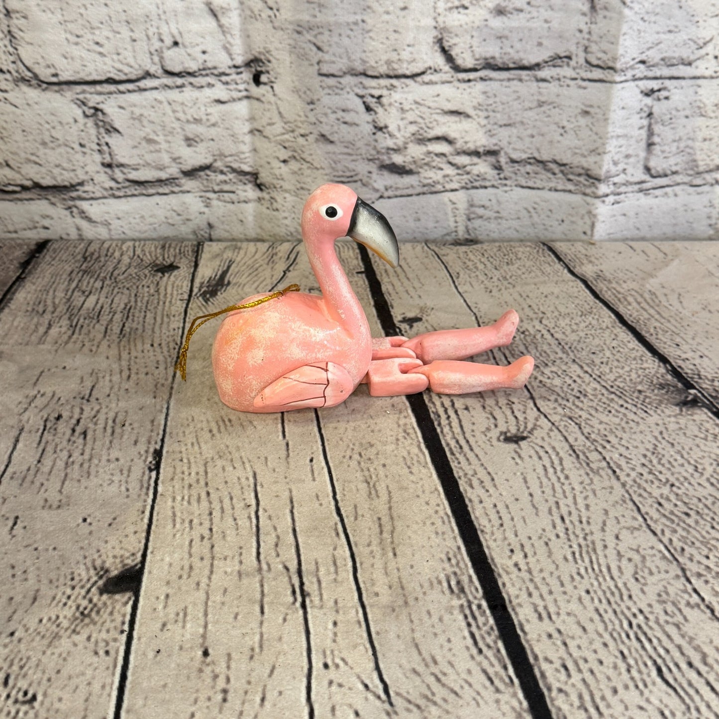 10cm Pink Flamingo Sitting Animal, Wooden Shelf Ornament Handmade Fairtrade3