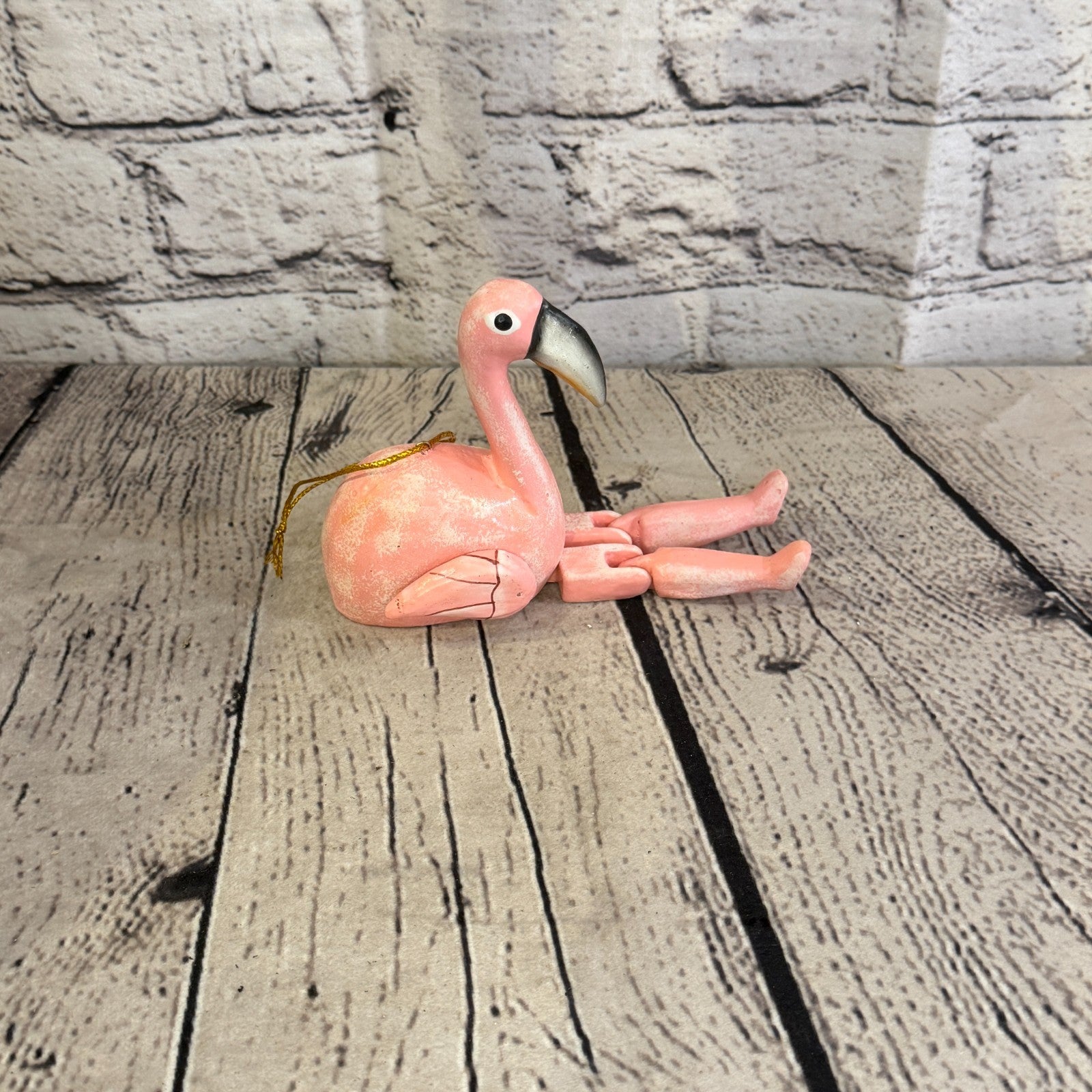 10cm Pink Flamingo Sitting Animal, Wooden Shelf Ornament Handmade Fairtrade3