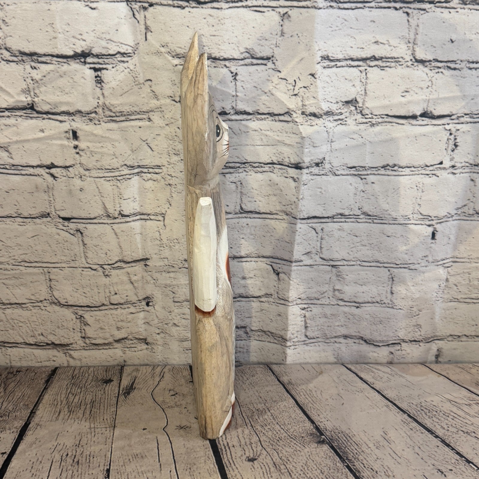40cm White Dots Wooden Shabby Cat Statue Ornament Fair Trade Handcarved3