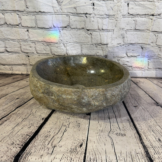32cm x 29cm Wash Basin Bathroom Counter Top Washing River Stone Bowl Sink No 230