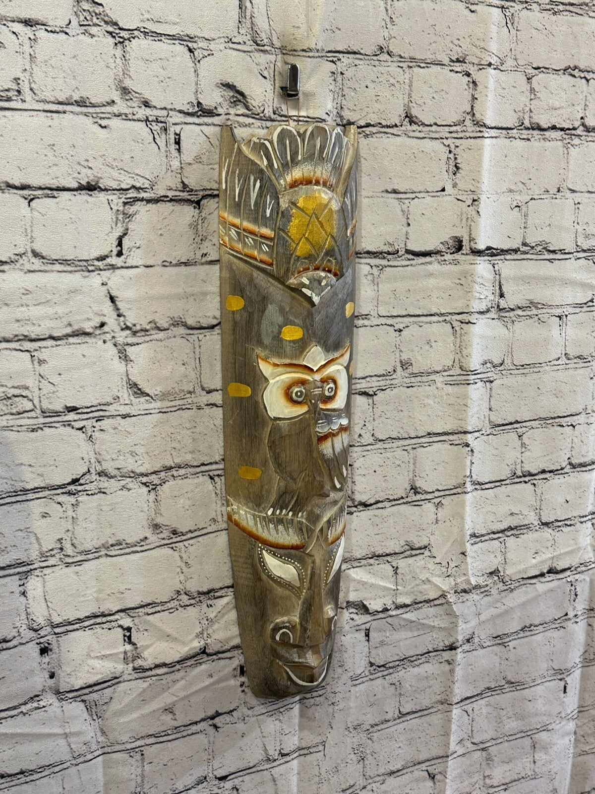 50cm Light Grey Owl Hand Carved Fair Trade Wooden Animal Wall Art Wall Hang Mask0