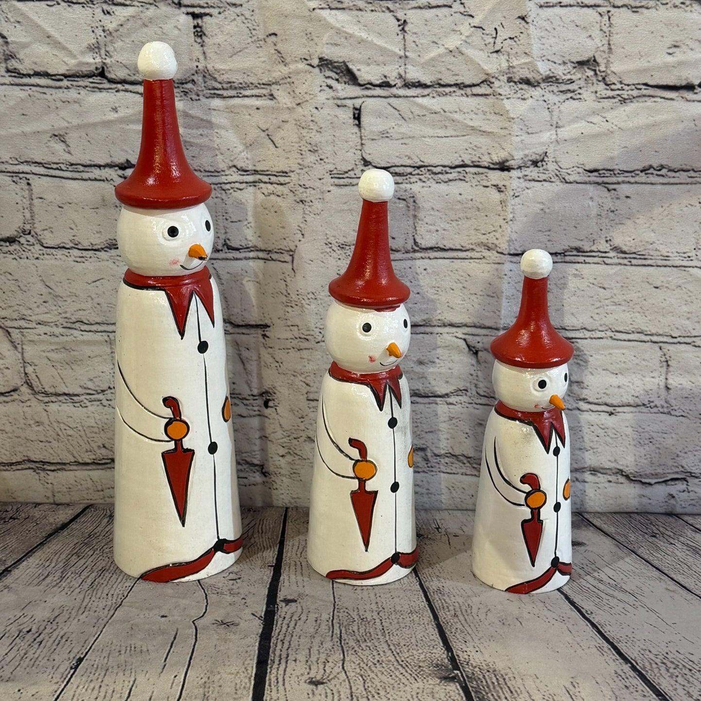 35cm x 8cm Red Pointy Hat Snowman Handcrafted Wood Xmas Christmas Ornament8