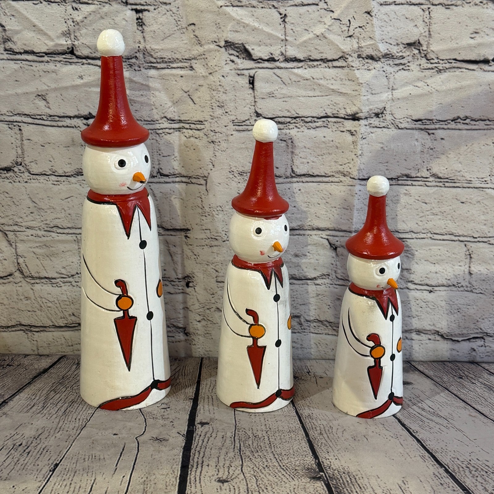 35cm x 8cm Red Pointy Hat Snowman Handcrafted Wood Xmas Christmas Ornament8