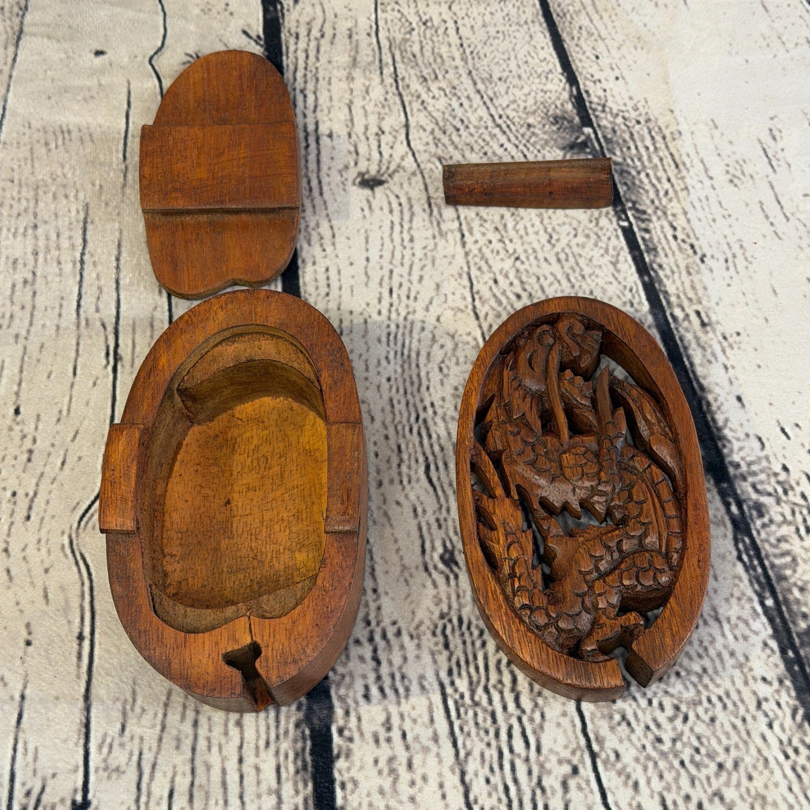 Oval Dragon Scale 4 Bit Wooden Puzzle Box Secret Box Magic Trinket Handmade1