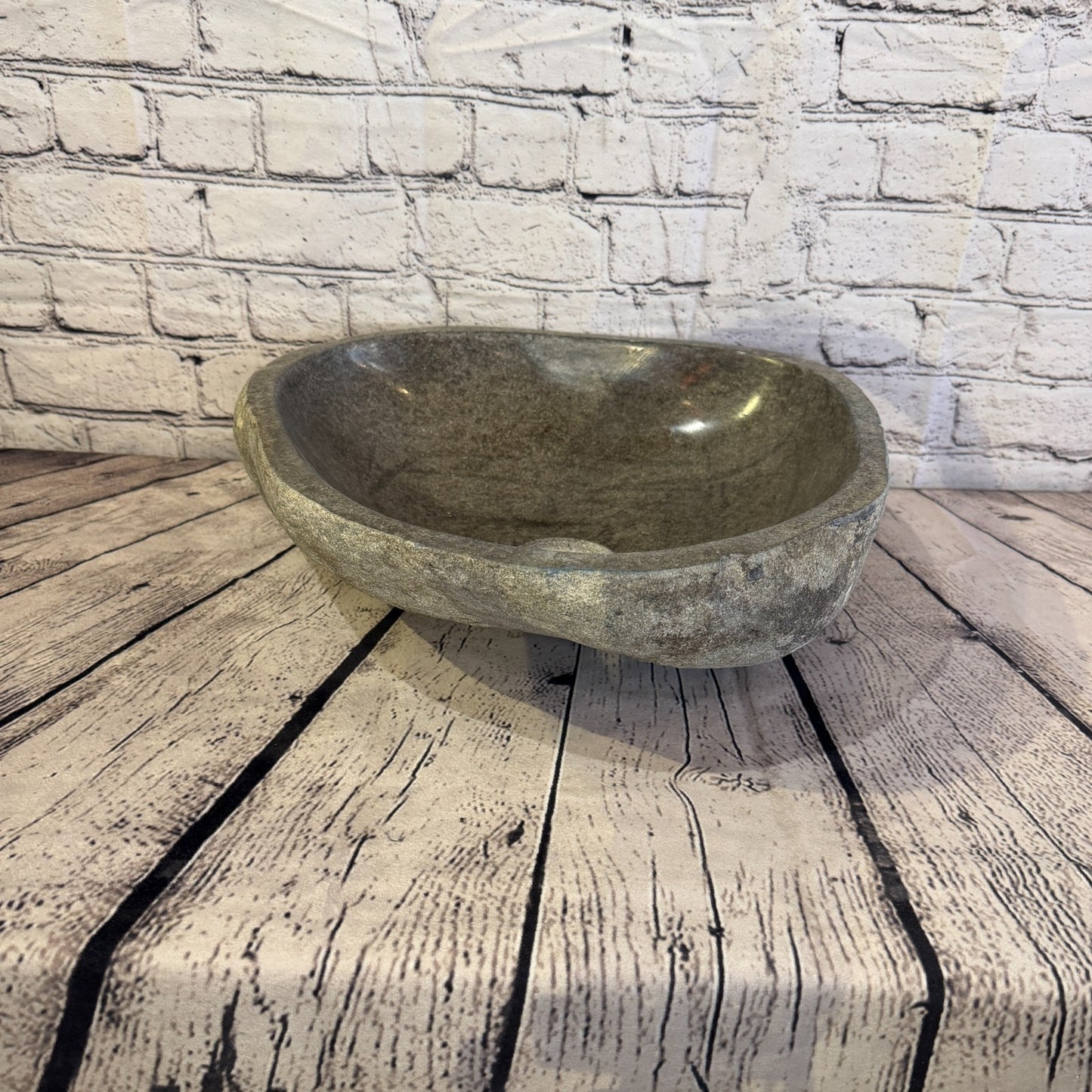 36cm x 37cm Wash Basin Bathroom Counter Top Washing River Stone Bowl Sink No 262