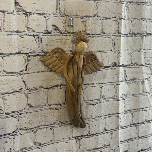 30cm Driftwood Angel Sculpture Wall Art Wood Rustic Folk Art Cottage Lodge Decor0