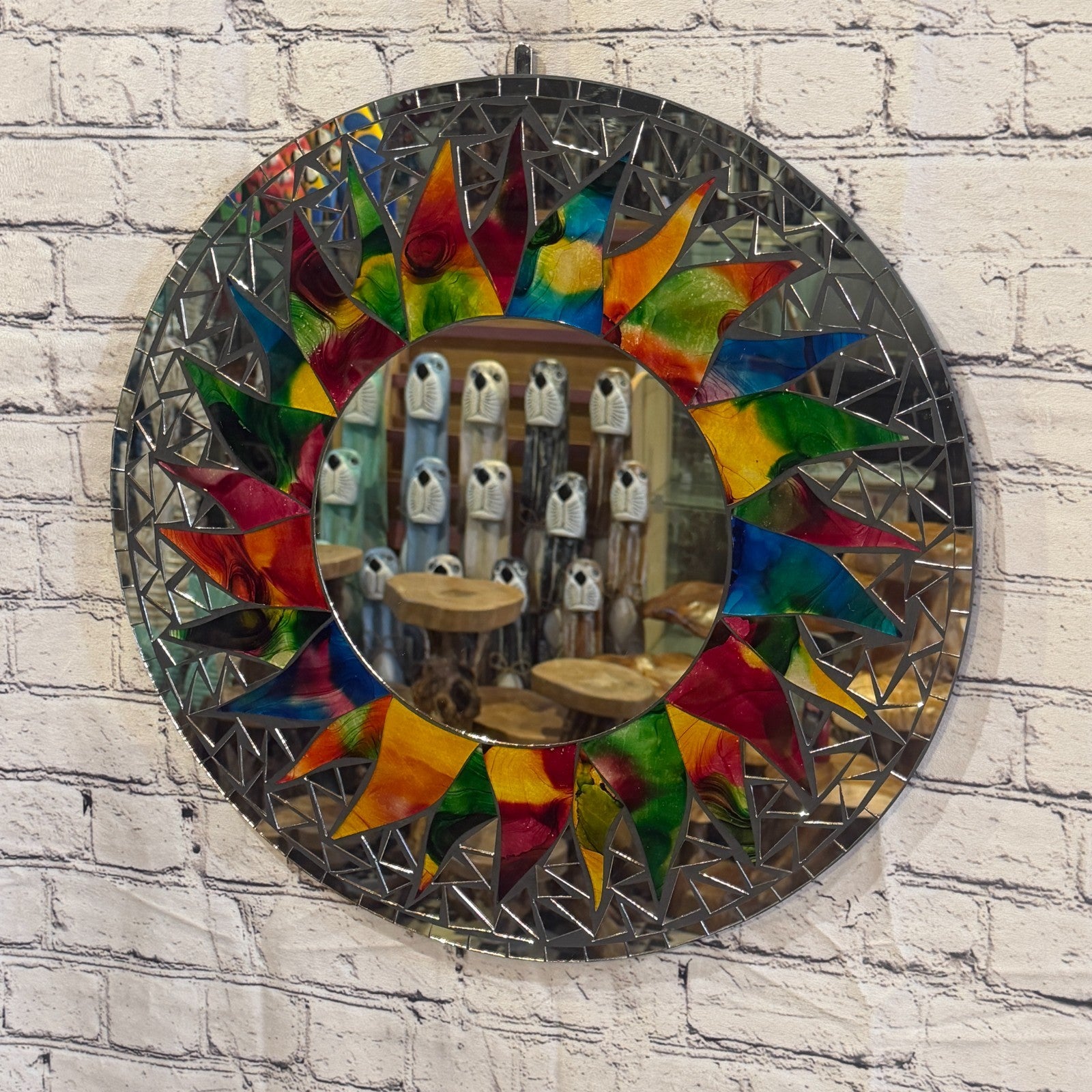 Rainbow Black Sun Flame Mosaic Tile Wall Mirror 50cm x 50cm 20 Inches Handmade2