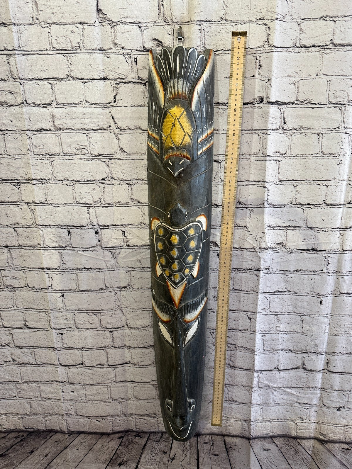 100cm Dark Grey Turtle Hand Carved Fair Trade Wooden Animal Wall Art Hang Mask3