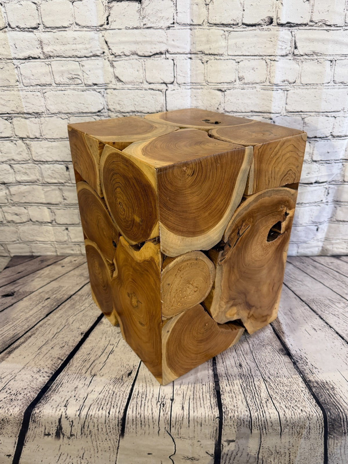 40cm x 30cm x 30cm Wooden Teak Wood Slice Cube Table Sculpture Root Ornament2