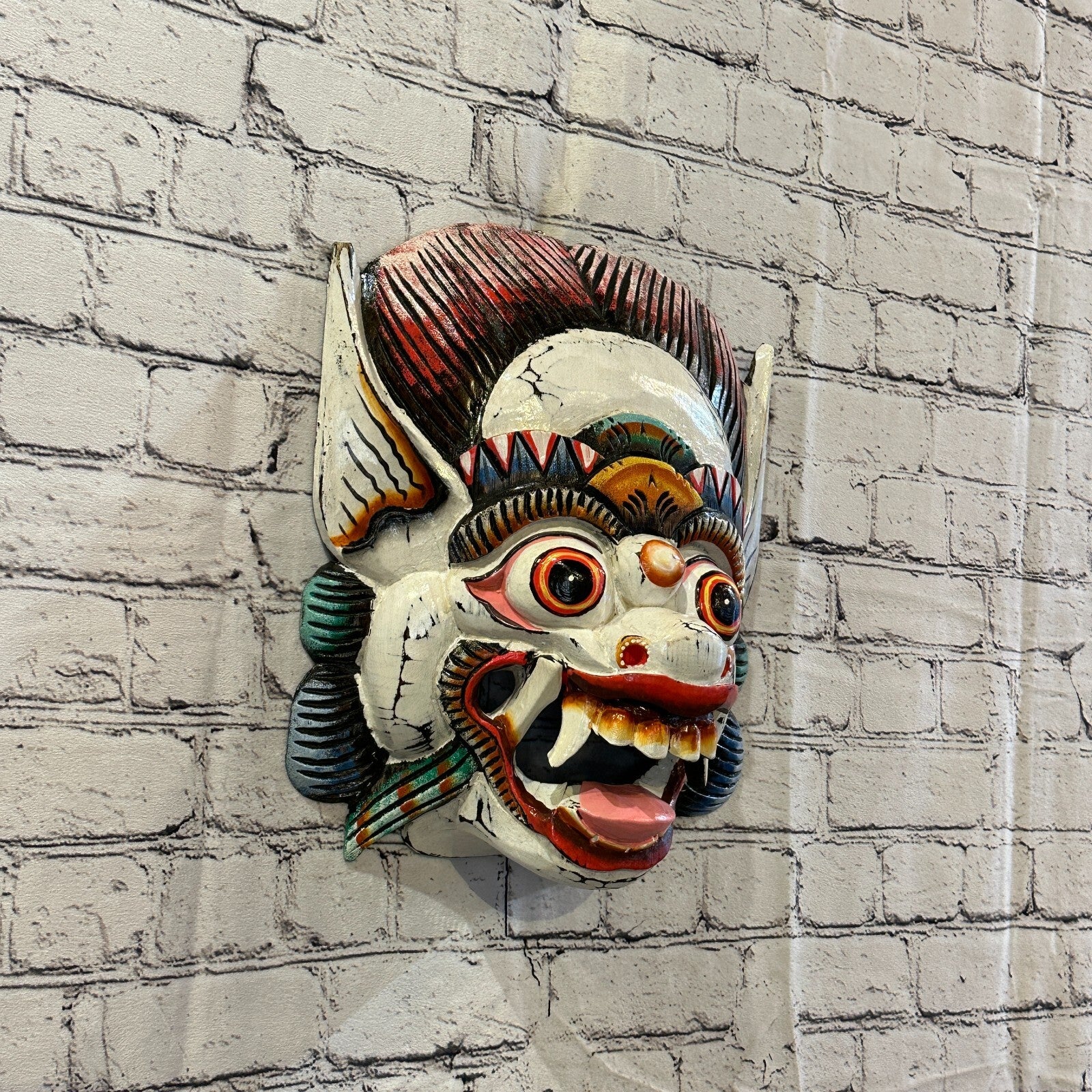 Large Wooden White Barong Wall Mask 30cm x 25cm Handmade And Fairtrade0