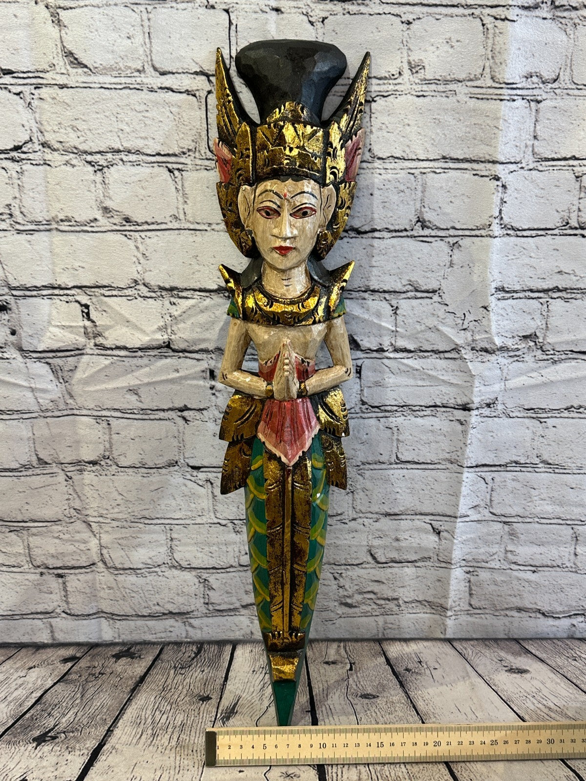 Plain Antique Colour Sita Dewi Bali Rice Goddess Wings Mermaid Wood 60cm Pair6