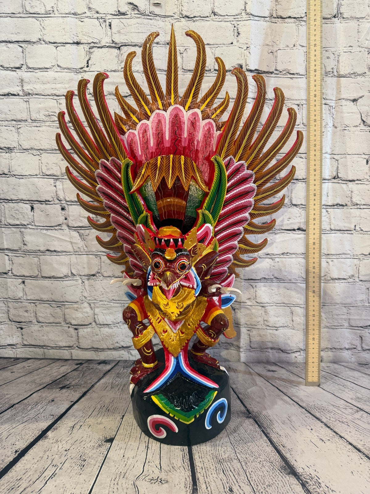 70cm Red Balinese Carved Sculpture Winged Garuda Painted Wood  Vishnu Hindu5