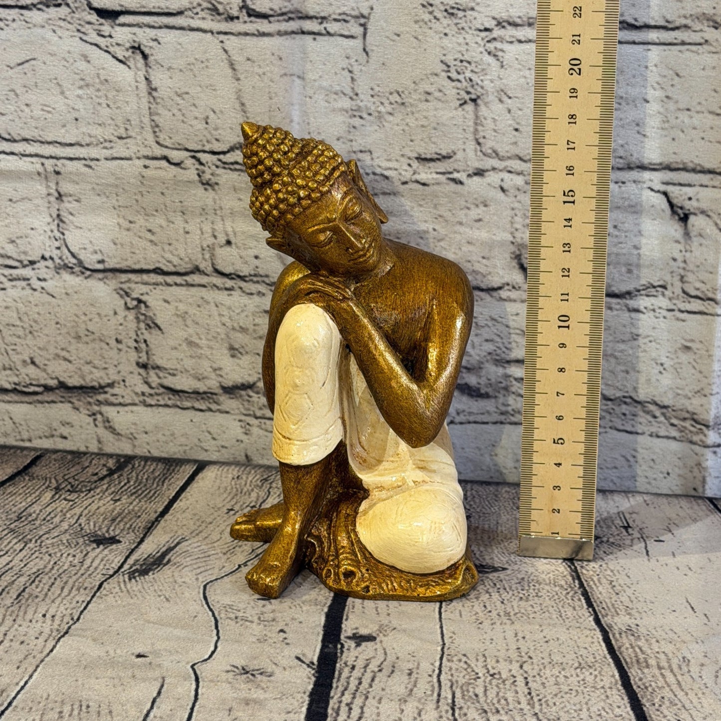 Cream & Bronze 20cm x 10cm Thai Kneeling Buddha Sitting  Statue Resin Hindu5