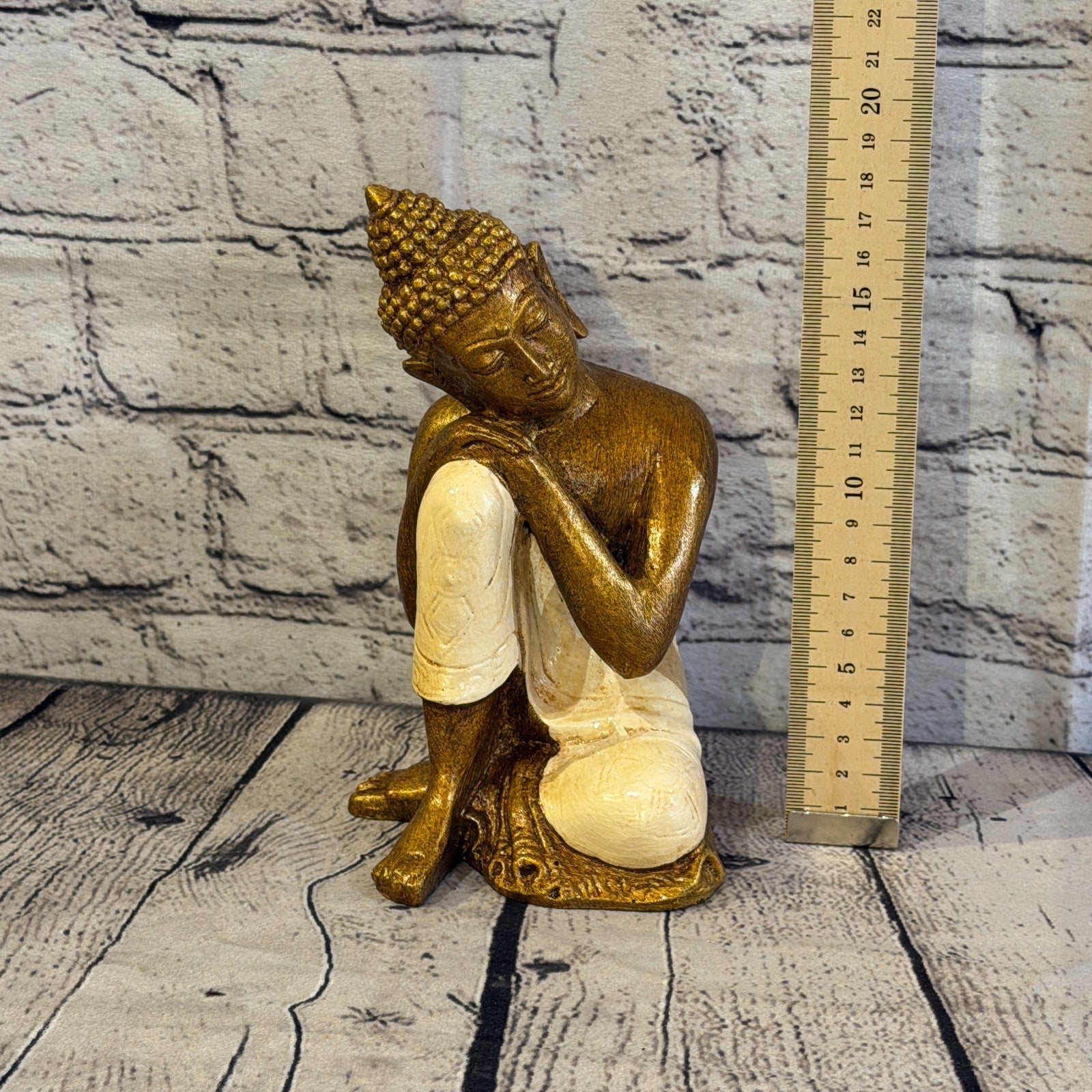 Cream & Bronze 20cm x 10cm Thai Kneeling Buddha Sitting  Statue Resin Hindu5