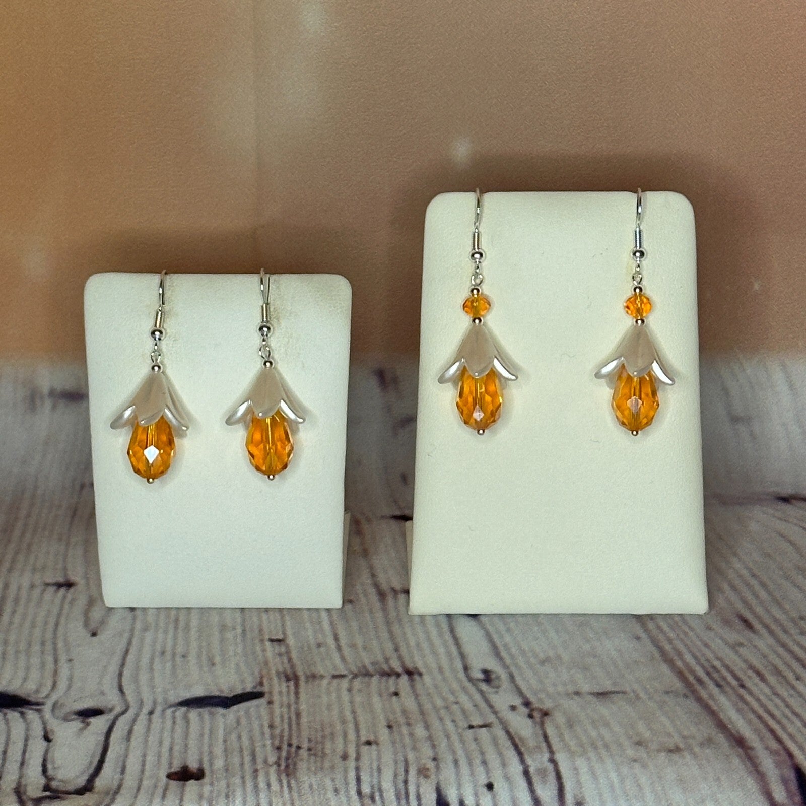 Orange Drop Crystal Lily Flower Dangle Drop Earrings Handmade UK Jewellery3