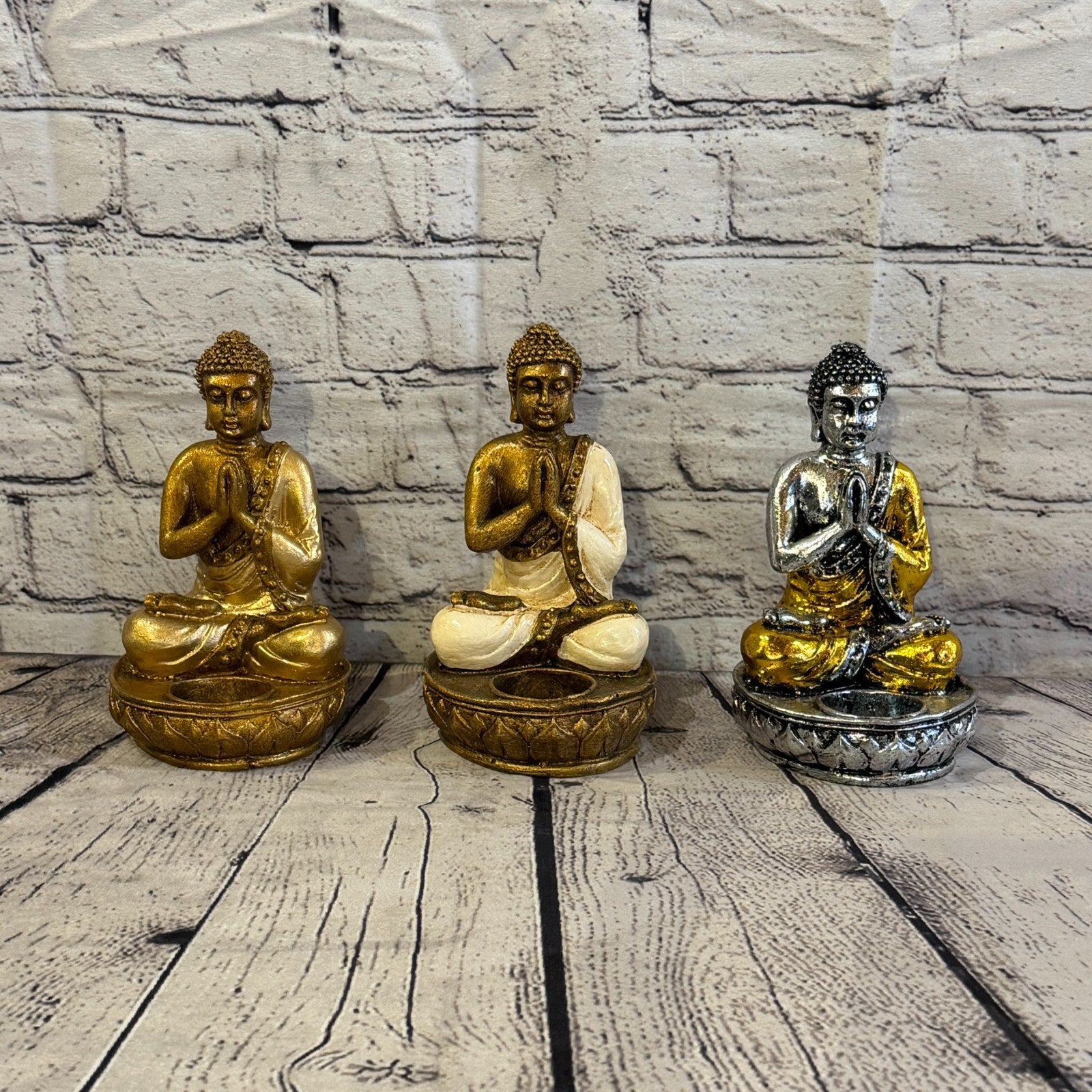 Bronze & Bronze 20cm x 10cm Thai Buddha Tea Light Holder Statue Resin Hindu8