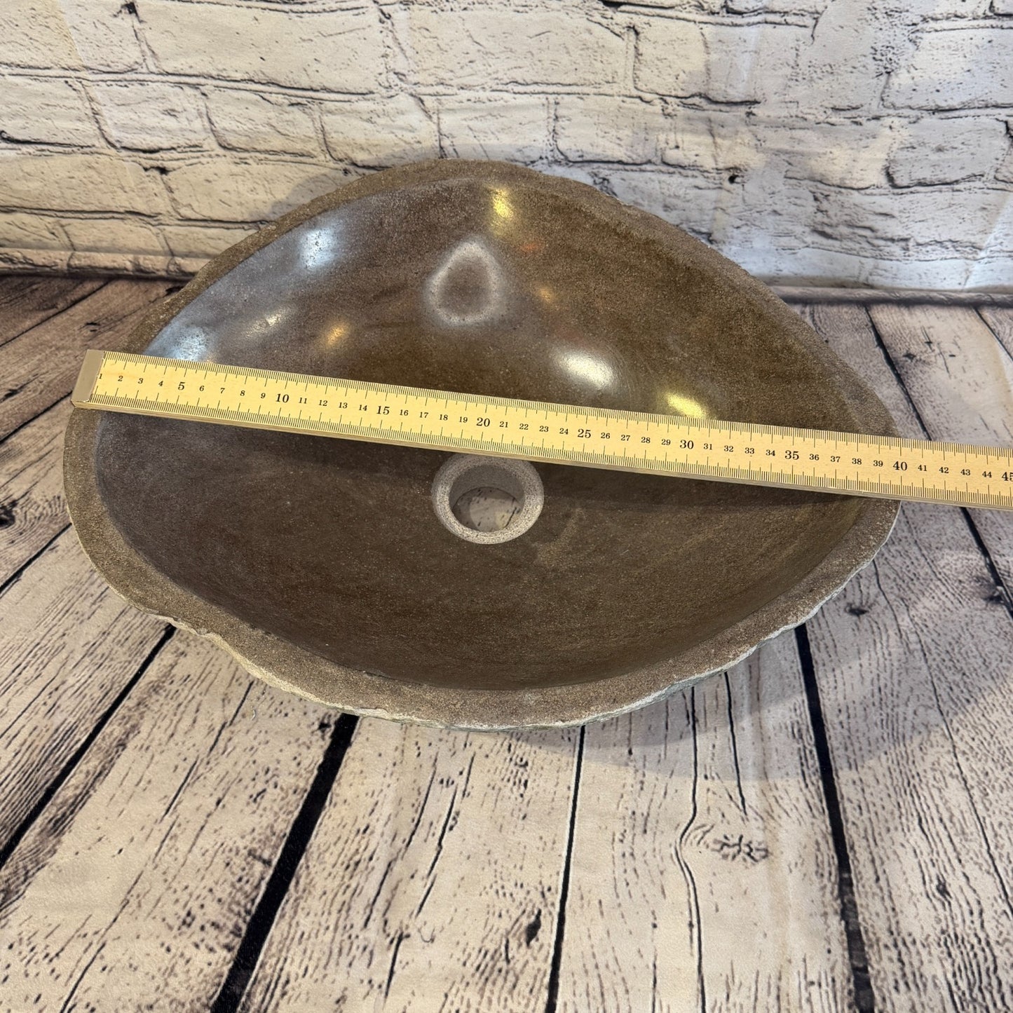 40cm x 34cm Wash Basin Bathroom Counter Top Washing River Stone Bowl Sink No 97
