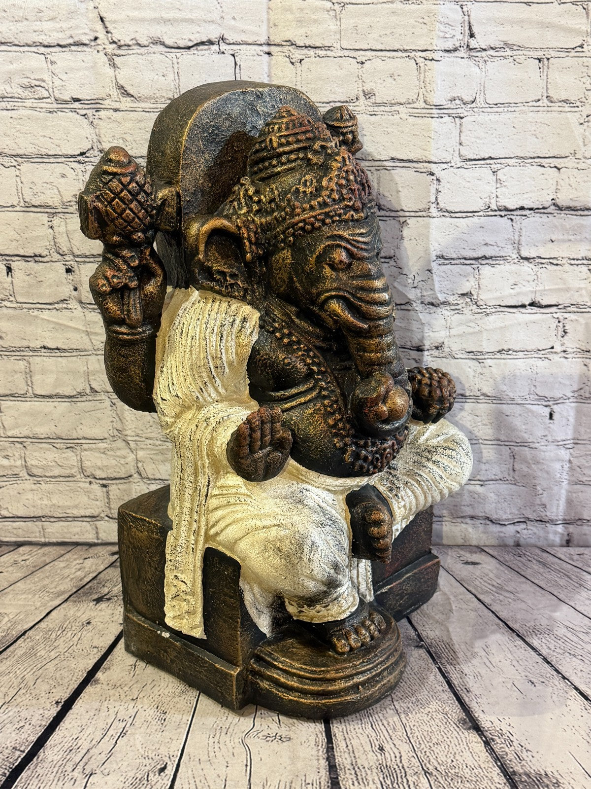 Bronze White 60cm x 35cm Thai Ganesha God On Base Hollow Statue Resin Hindu2