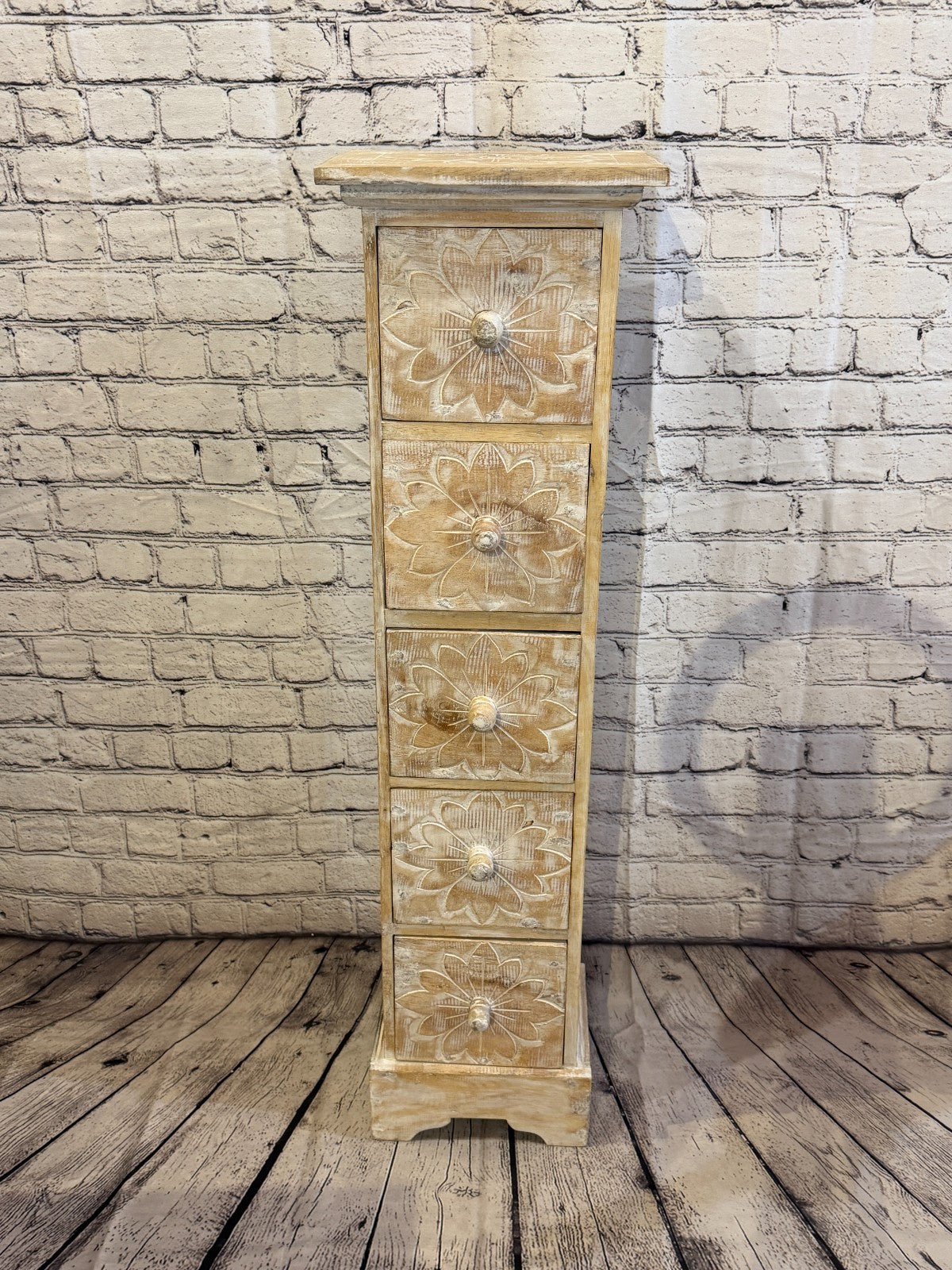 100cm x 25cm White 5 Draw Pillar Wooden Side Cabinet Living Storage Furniture1