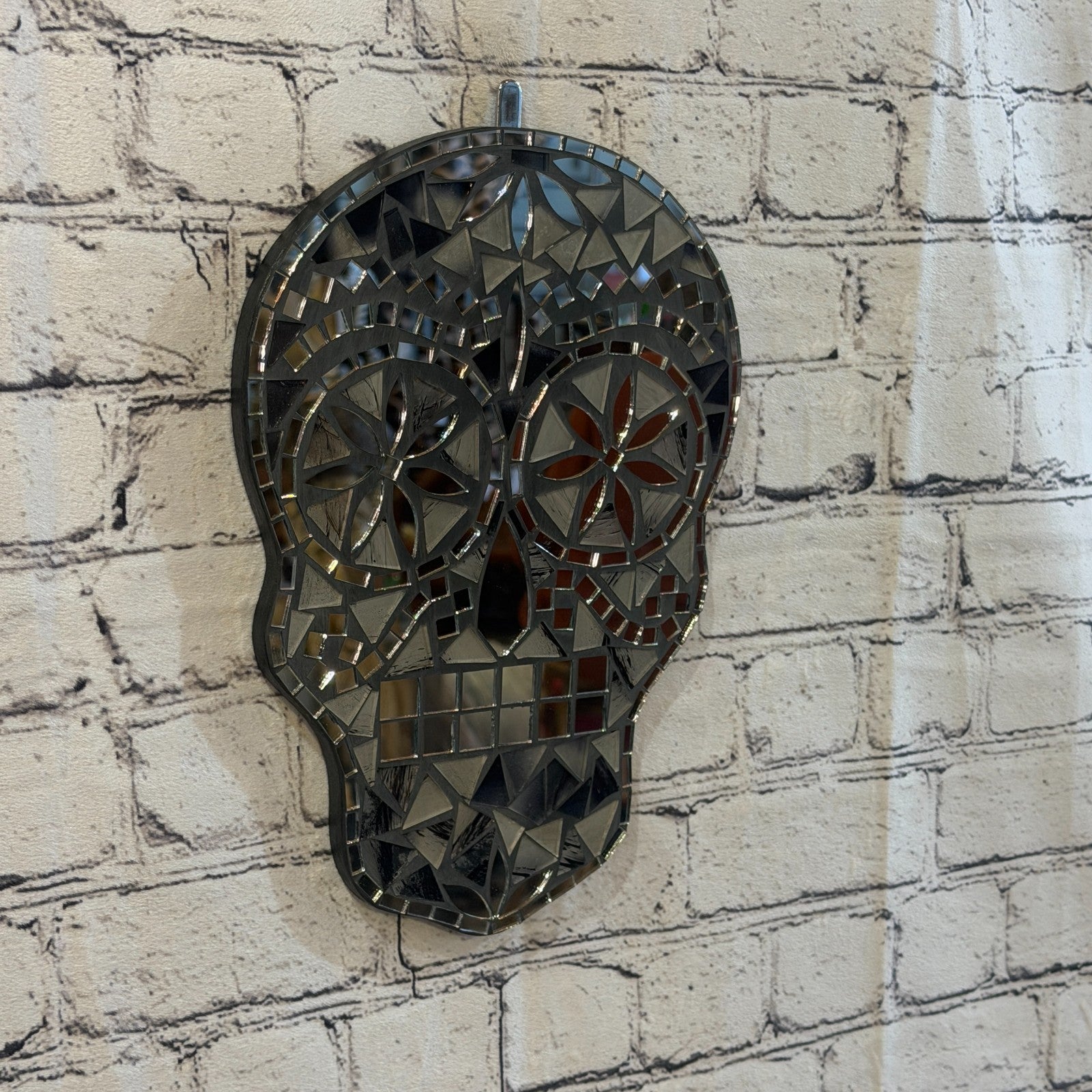 Black Grey Skull Mosaic Tile Wall Mirror 30cm x 20cm 12 Inches Handmade New1