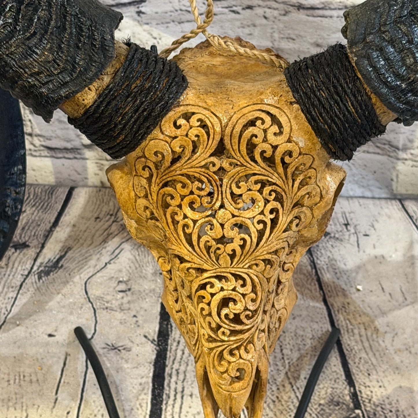 30cm Carved Buffalo Ram Wild Skulls Wall Hanging Carved With Stand Design 25