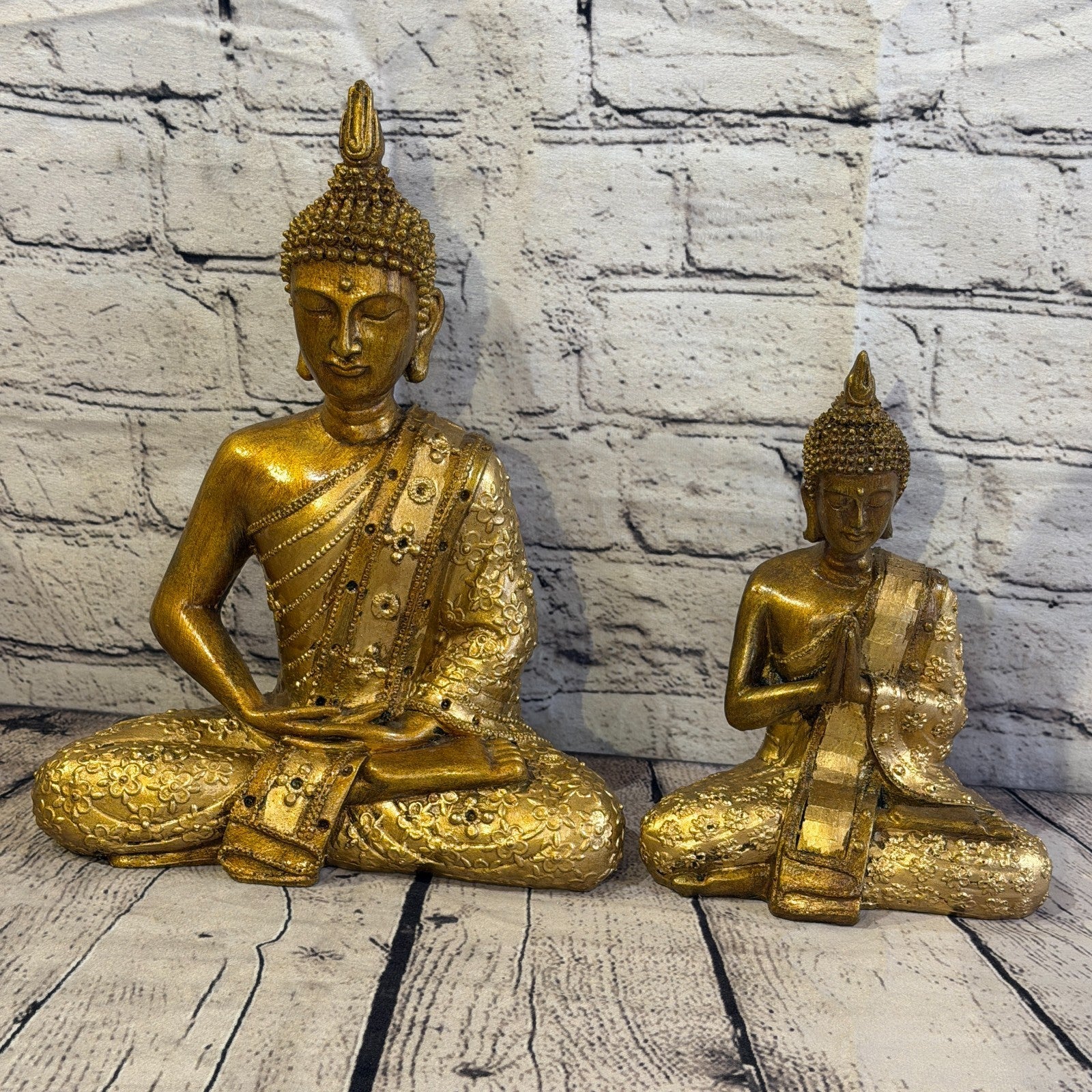 Bronze & Bronze 30cm x 20cm Large Thai Spike Buddha Sitting Statue Resin Hindu8