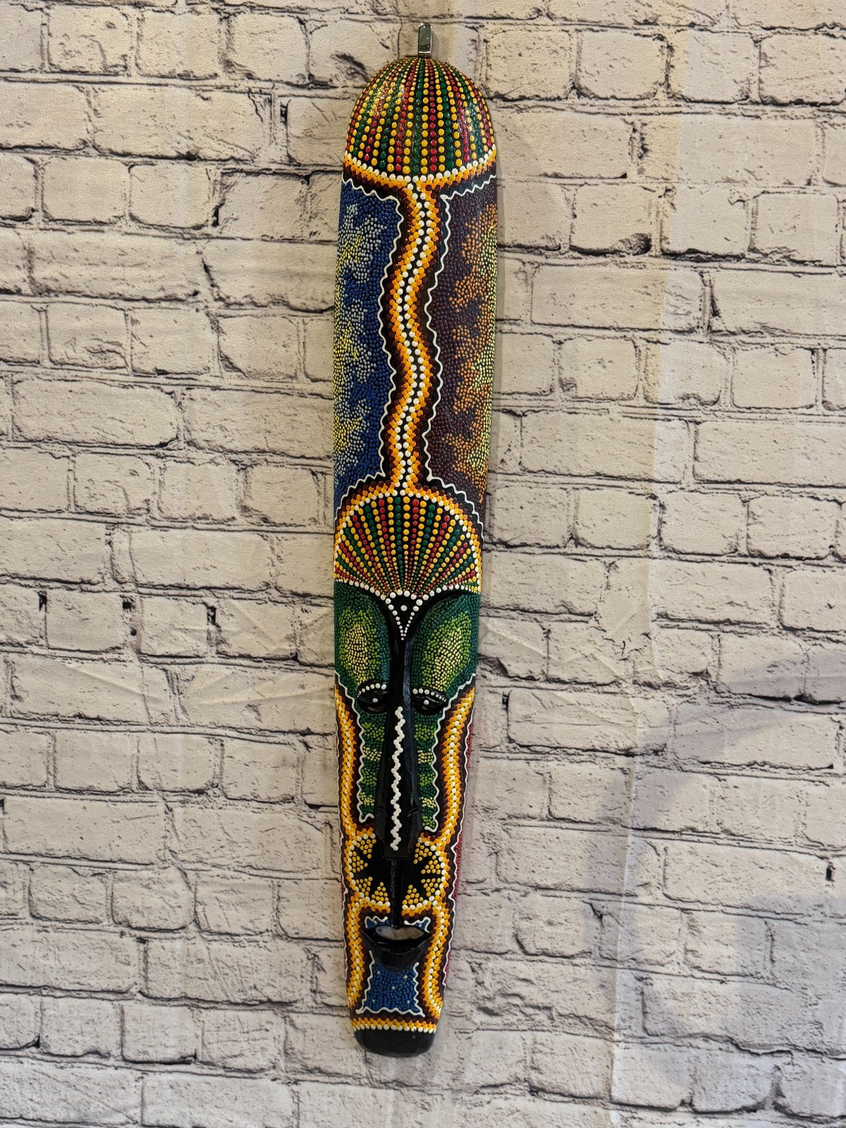 80cm Mask Carved Wooden Dot Painted Ethnic Tribal Tiki Wall Art No 2 New2