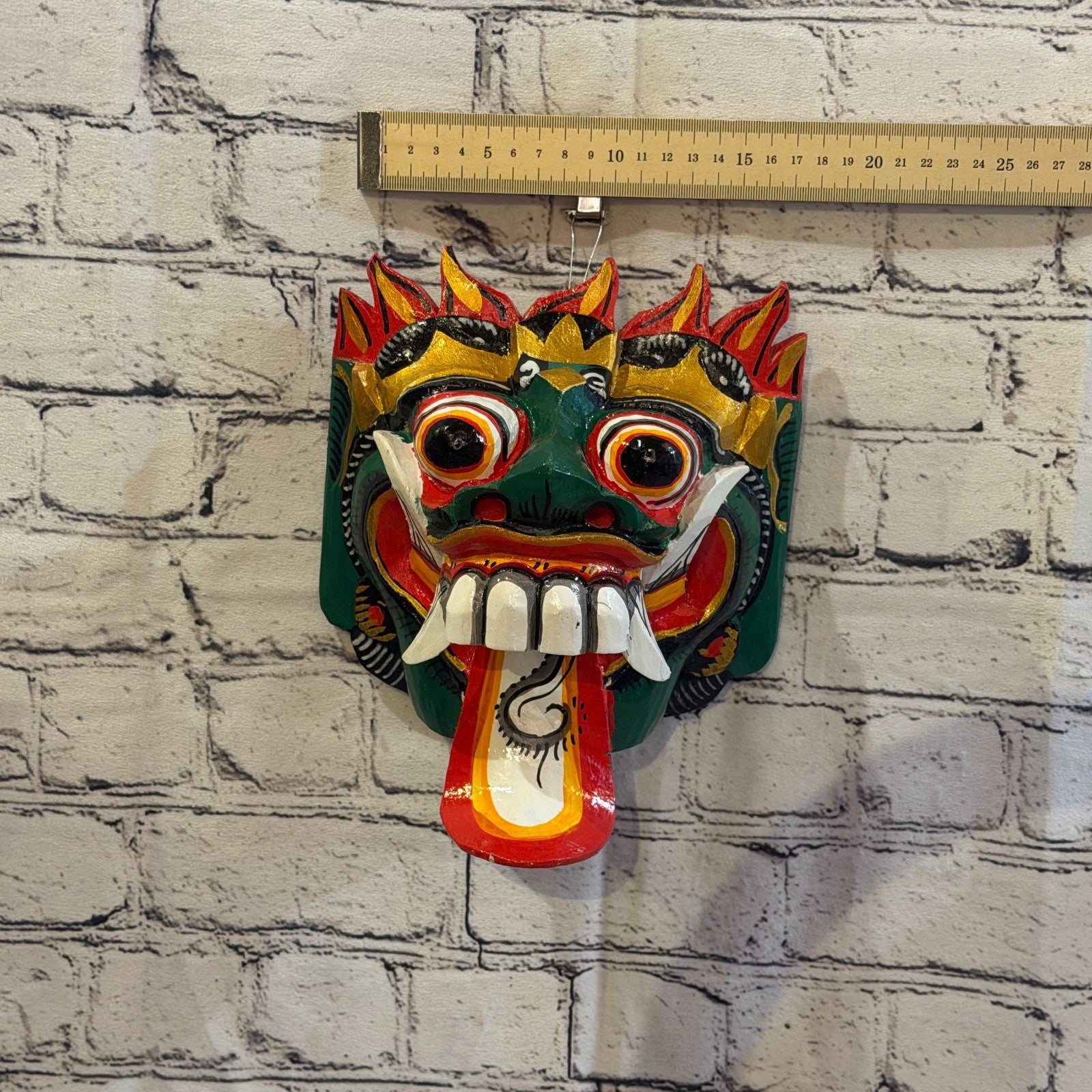 25cm Rangda Demon Green Dragon Hindu Deity Wooden Hand Carved Mask Painted5