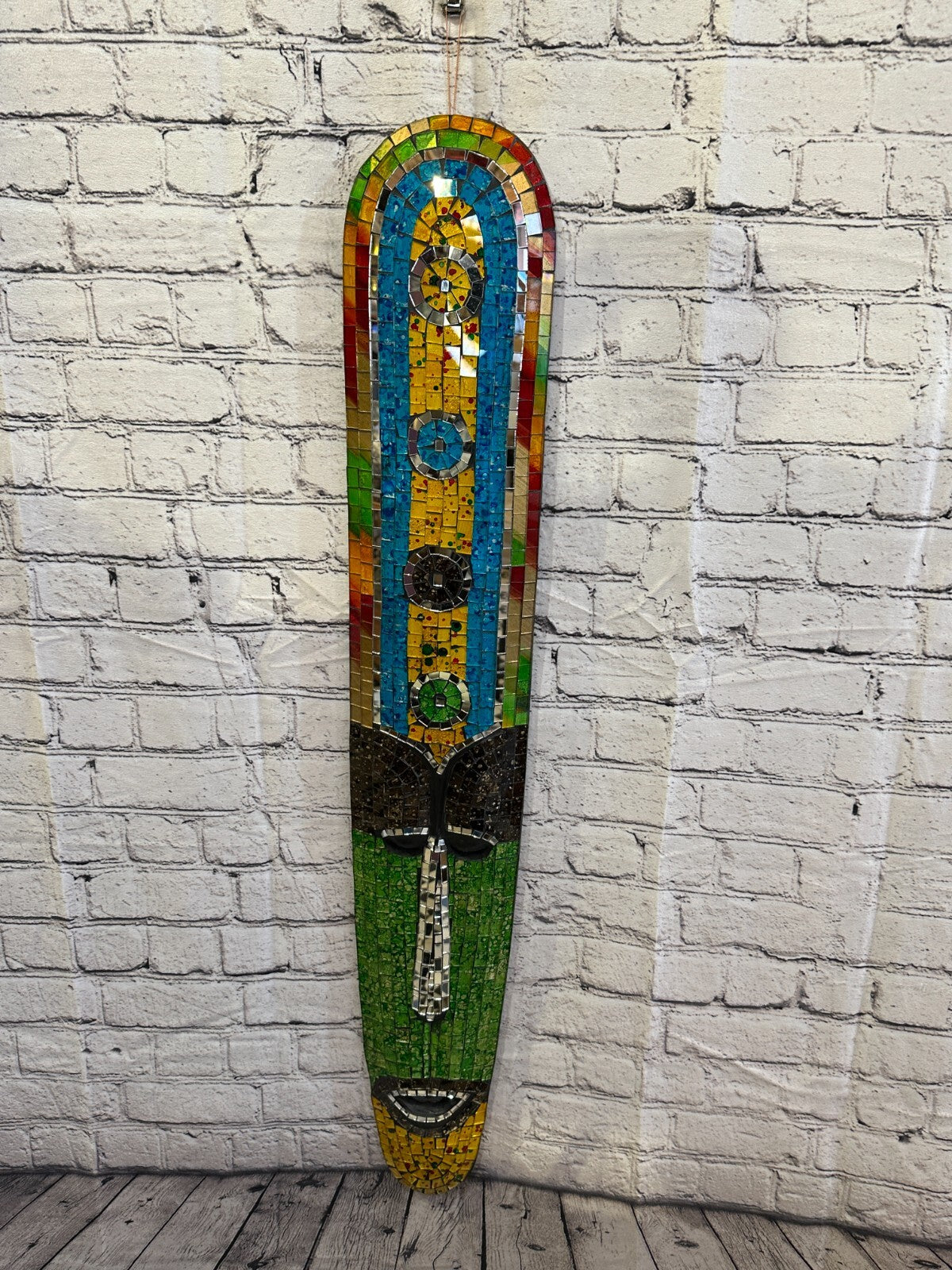 100cm Mosaic Mirror Mask Carved Painted Ethnic Tribal Wall Art Handmade Design 52