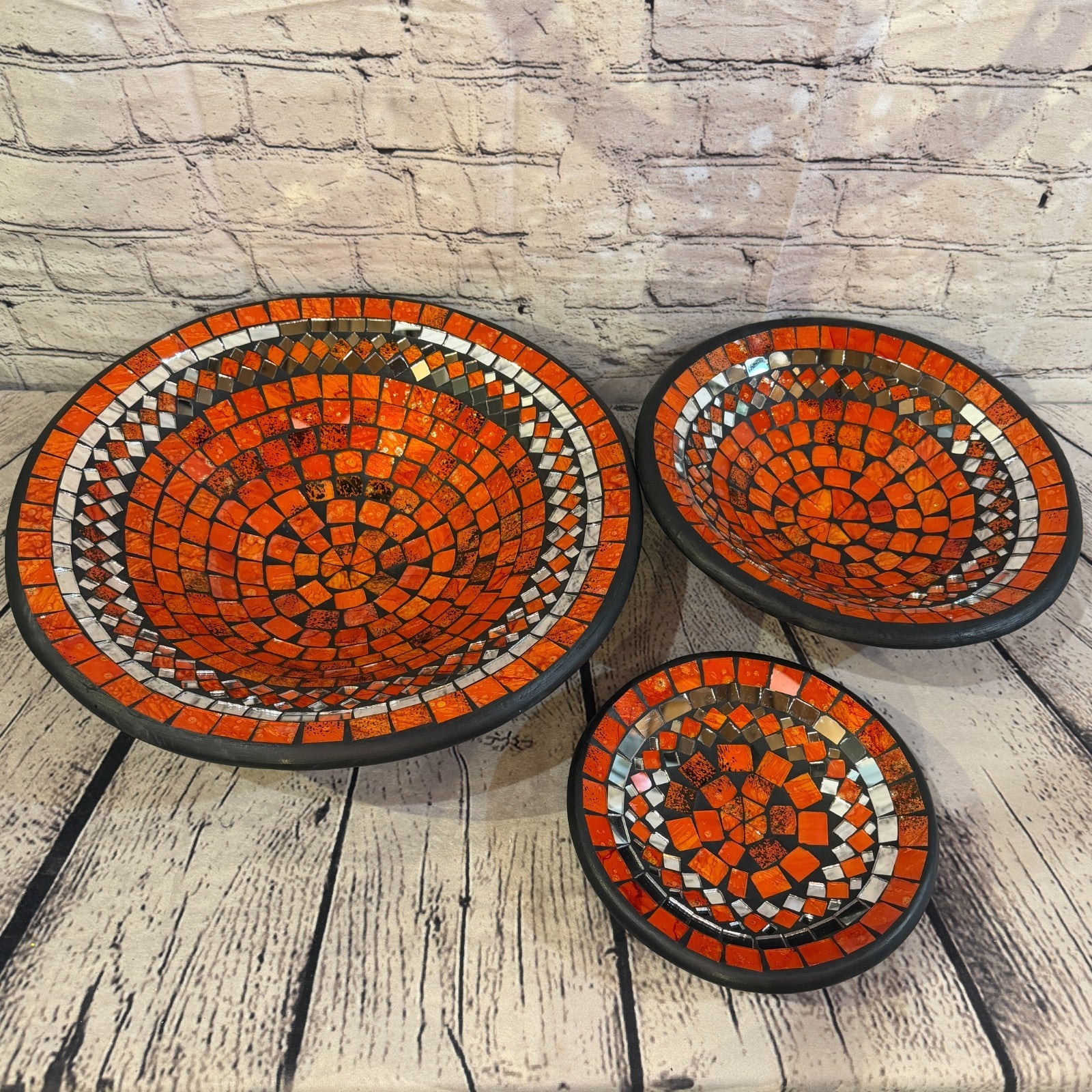 28cm Orange Round Mirror Mosaic Handmade Ceramic Glass Tile Bowl Fruit4